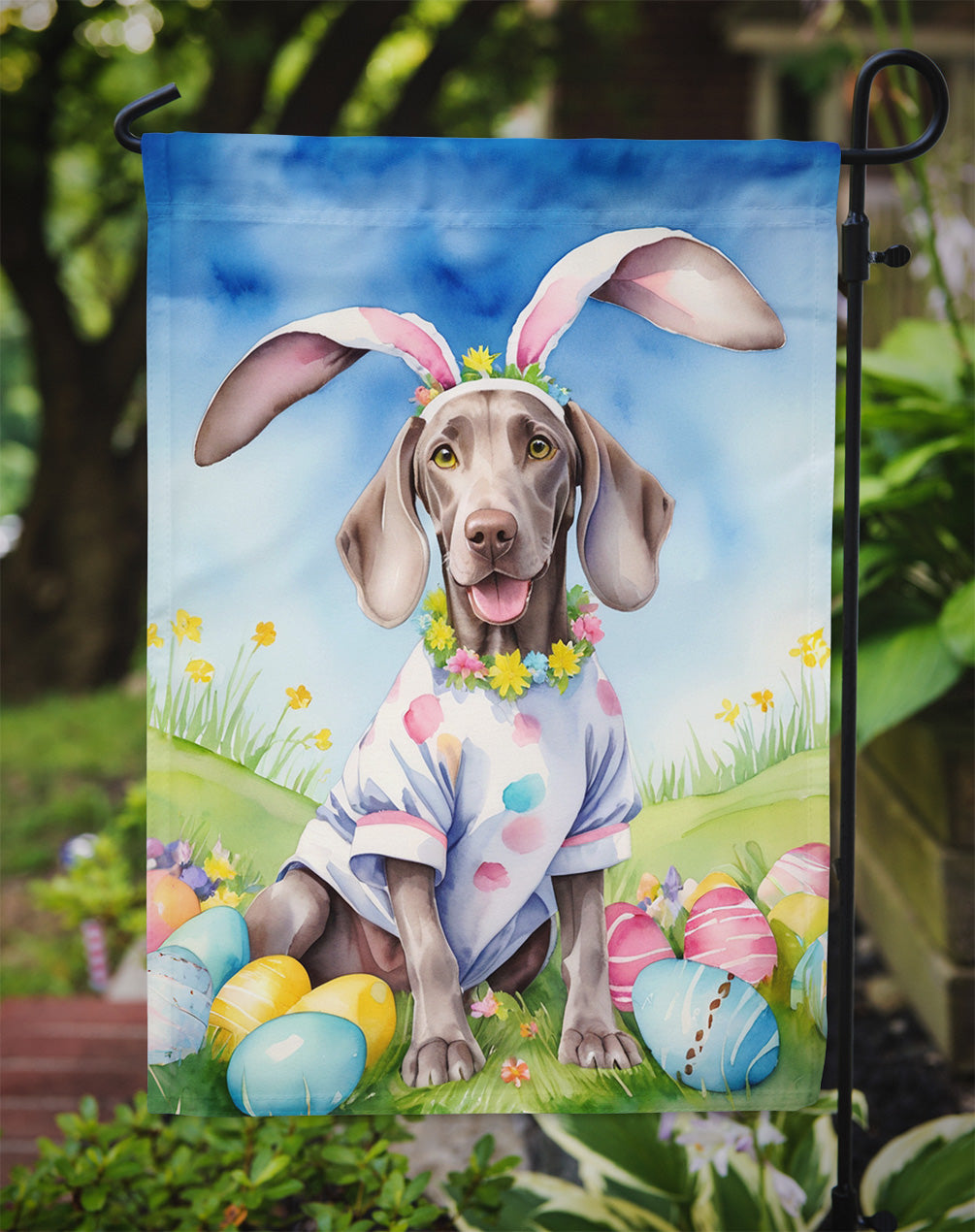 Weimaraner Easter Egg Hunt Garden Flag