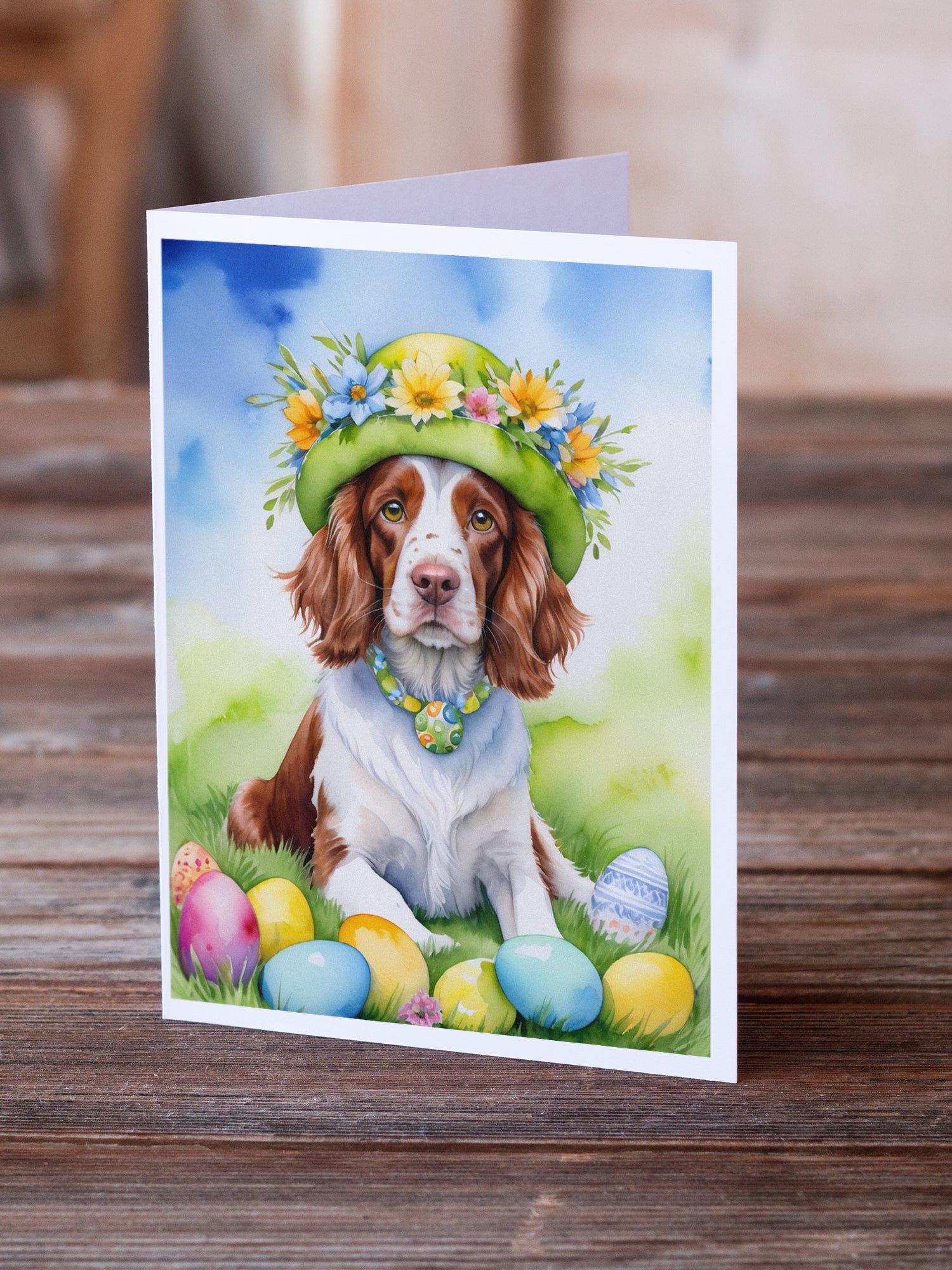 Buy this Welsh Springer Spaniel Easter Egg Hunt Greeting Cards Pack of 8