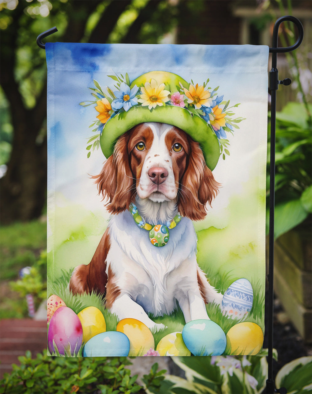 Welsh Springer Spaniel Easter Egg Hunt Garden Flag