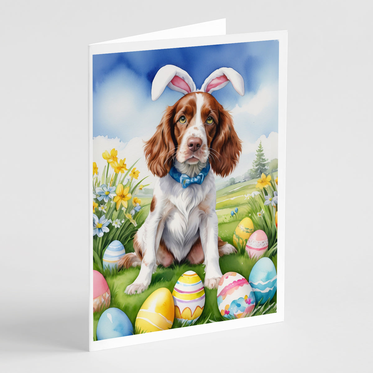 Buy this Welsh Springer Spaniel Easter Egg Hunt Greeting Cards Pack of 8