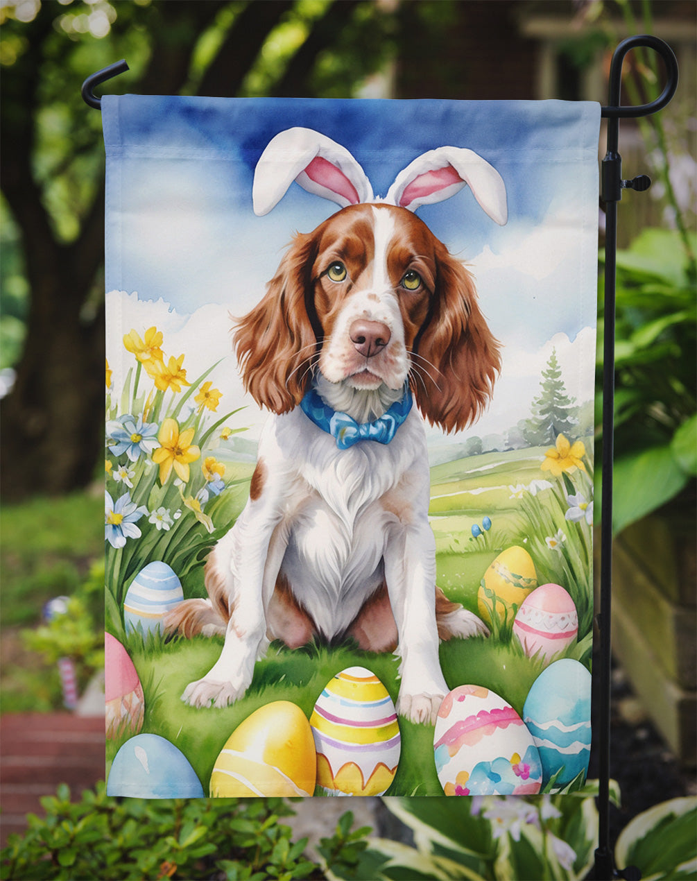 Welsh Springer Spaniel Easter Egg Hunt Garden Flag