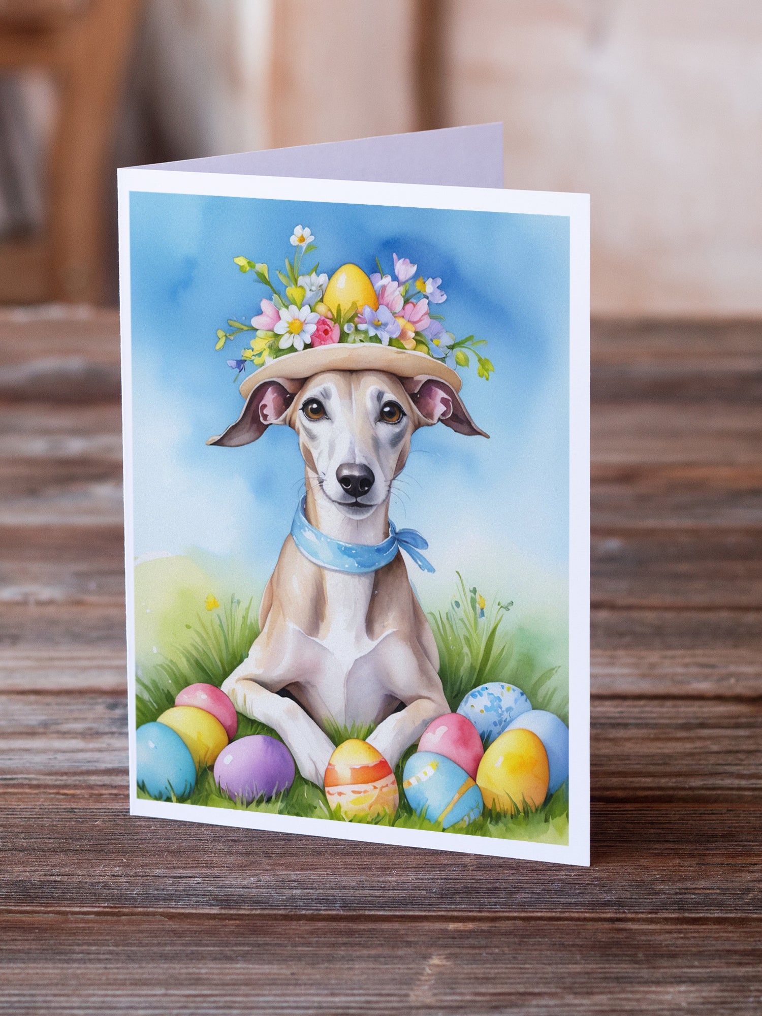 Buy this Whippet Easter Egg Hunt Greeting Cards Pack of 8