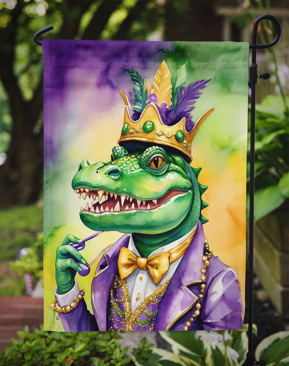 Alligator King of Mardi Gras Garden Flag