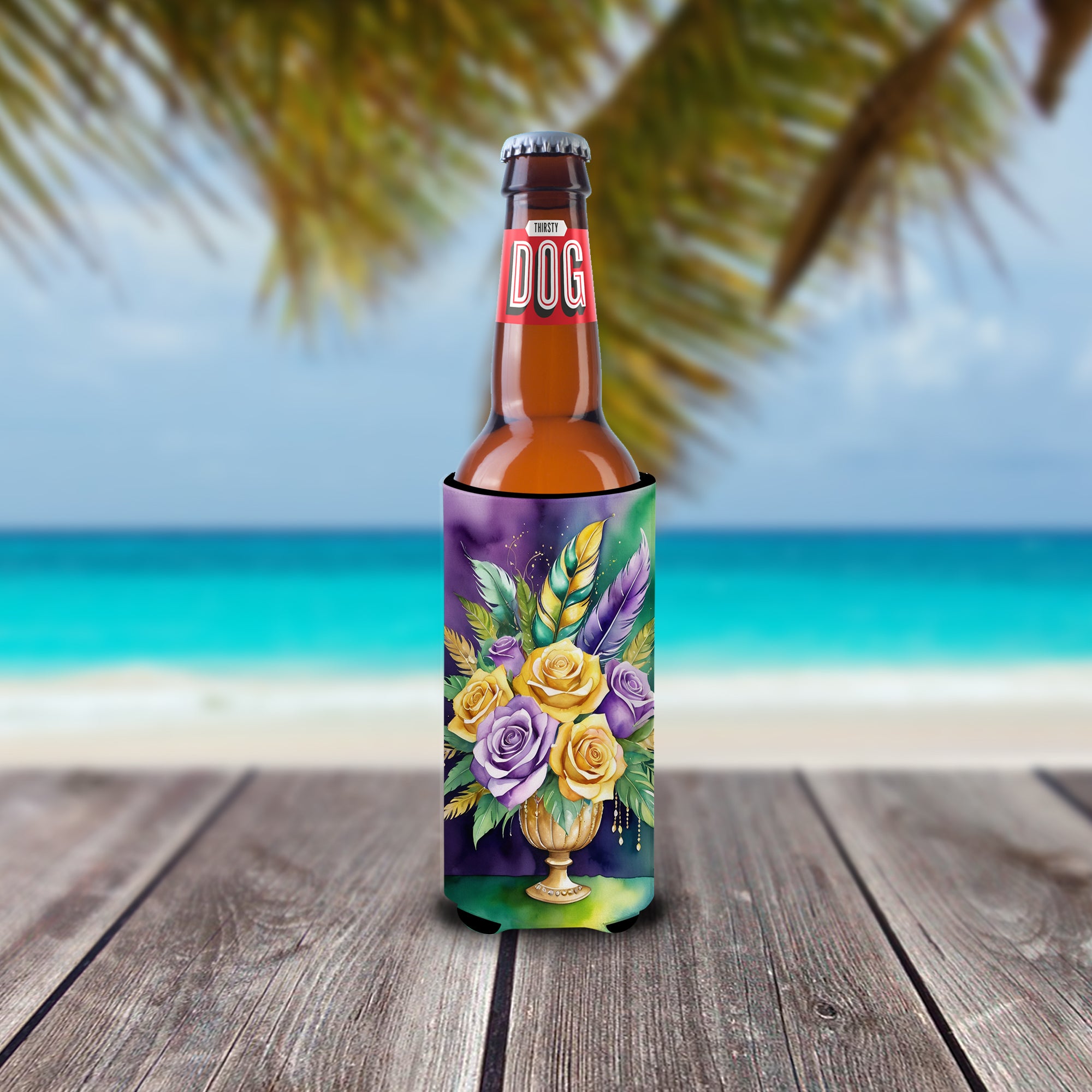 Flowers Mardi Gras Hugger for Ultra Slim Cans