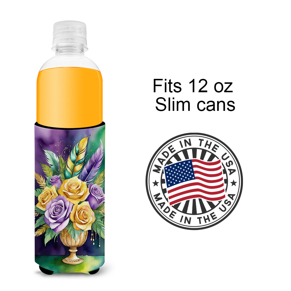 Flowers Mardi Gras Hugger for Ultra Slim Cans