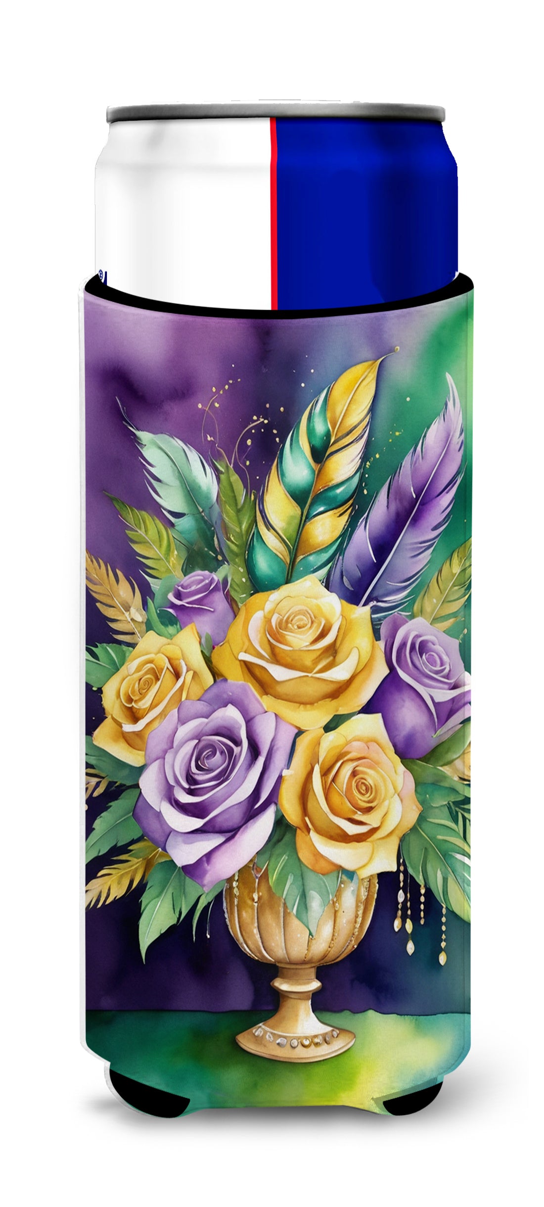 Buy this Flowers Mardi Gras Hugger for Ultra Slim Cans