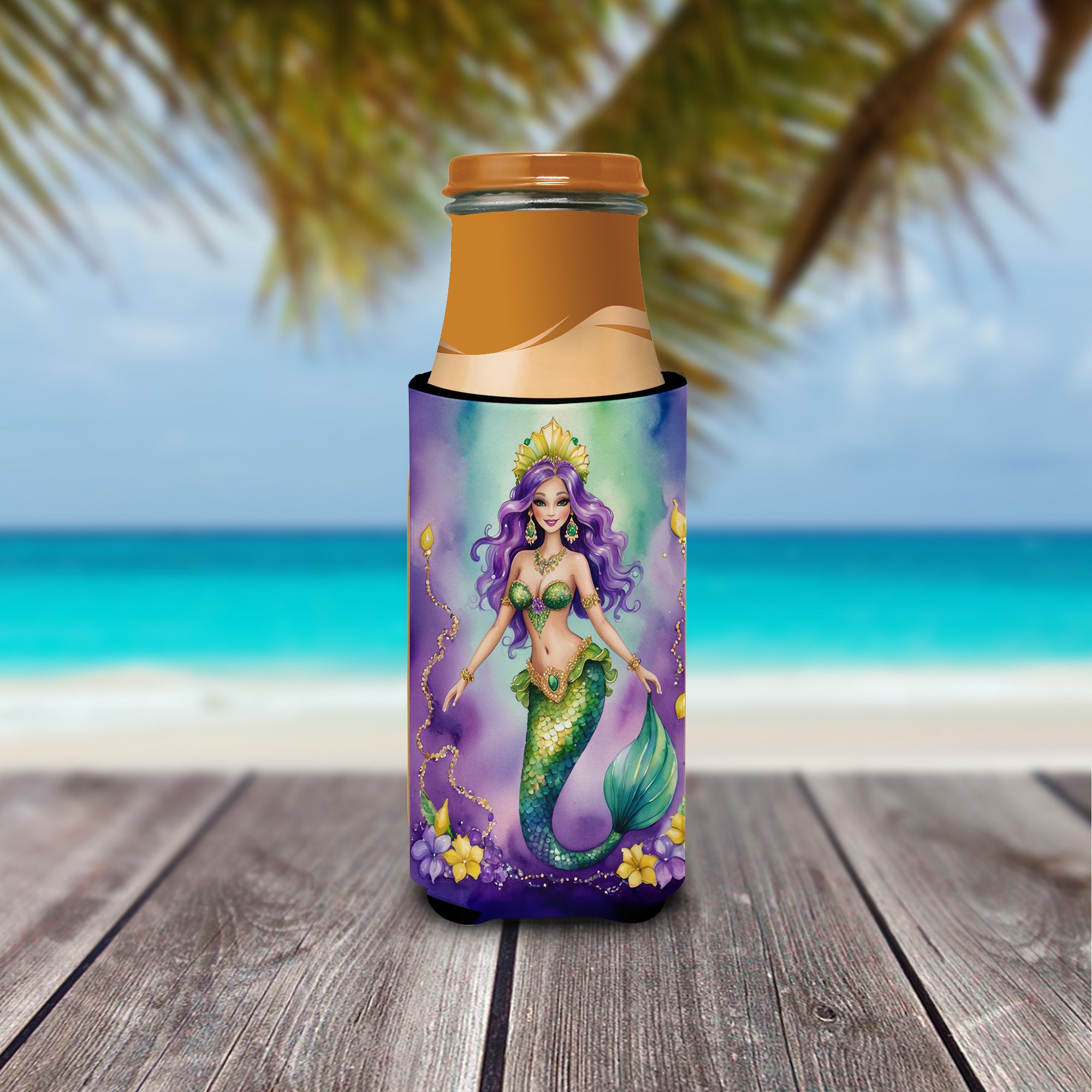 Mermaid Mardi Gras Hugger for Ultra Slim Cans