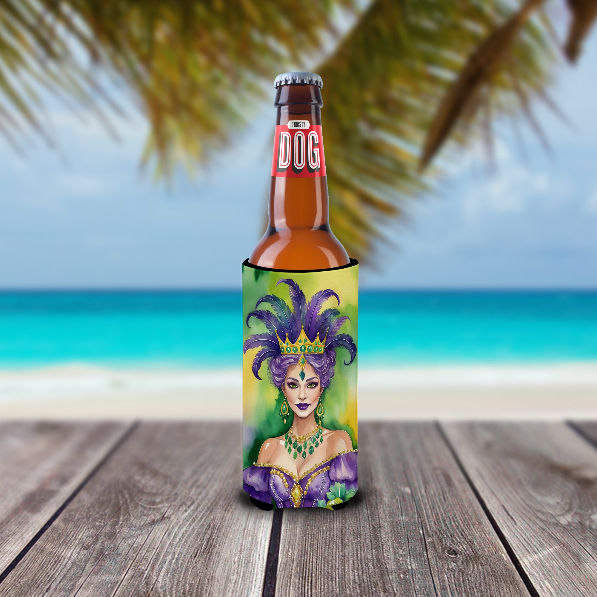 Queen of Mardi Gras Hugger for Ultra Slim Cans