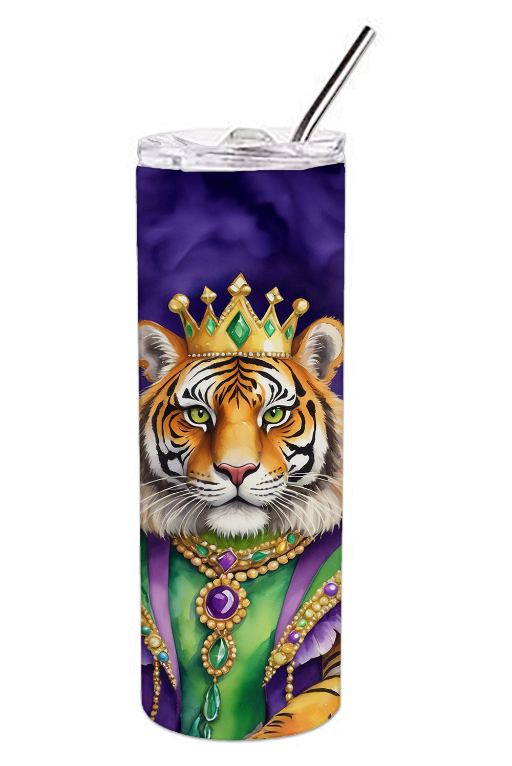 Tiger the King of Mardi Gras Stainless Steel Skinny Tumbler