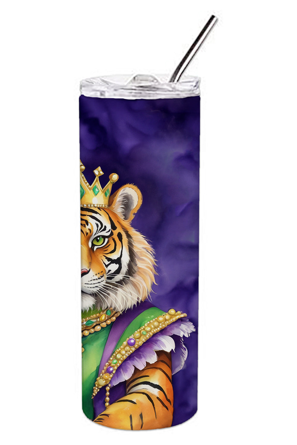 Tiger the King of Mardi Gras Stainless Steel Skinny Tumbler