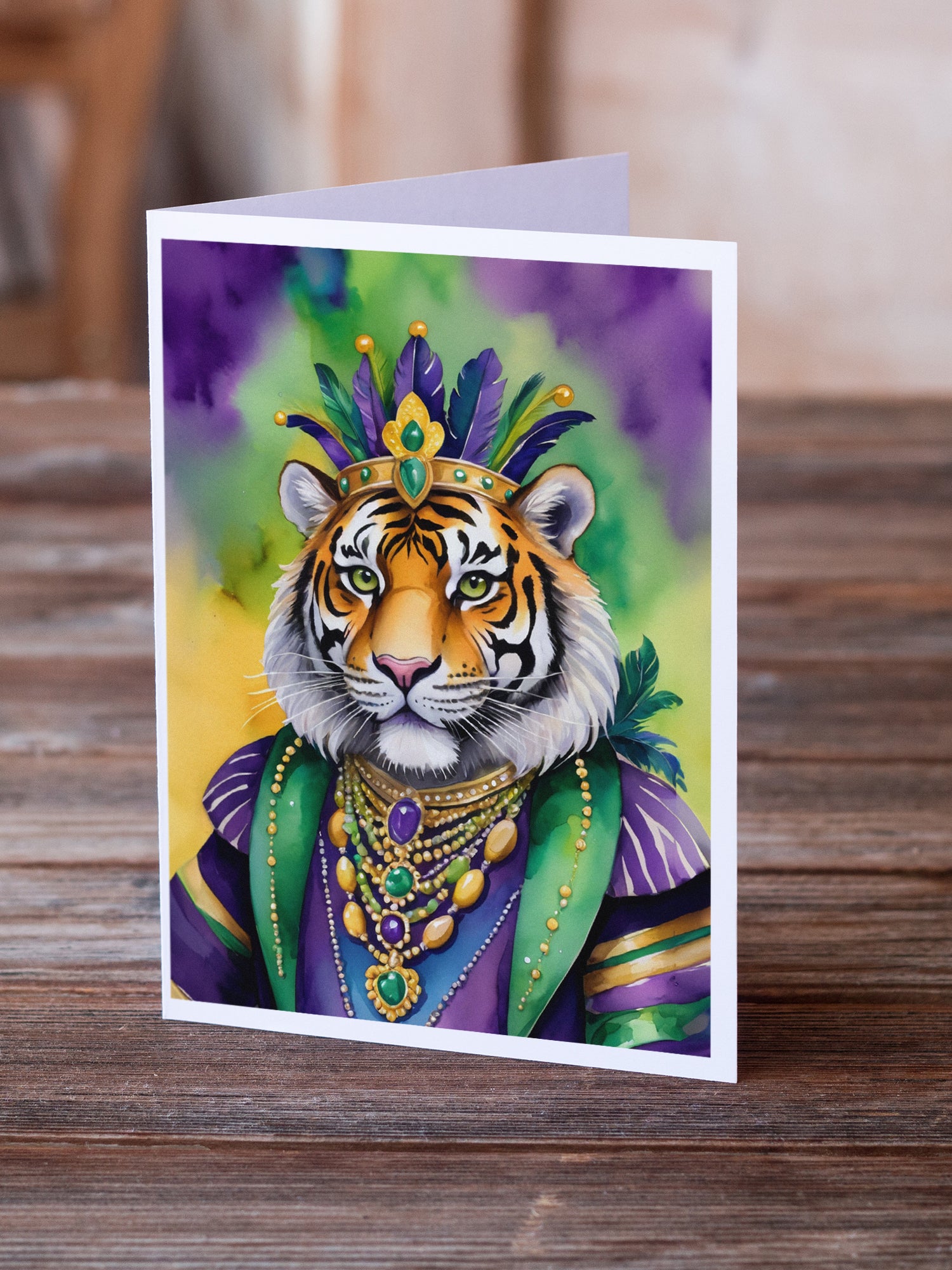 Tiger the King of Mardi Gras Greeting Cards Pack of 8