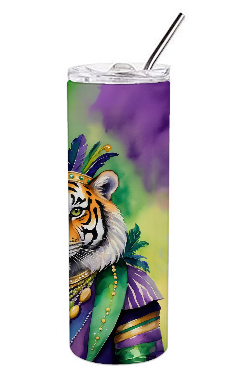 Tiger the King of Mardi Gras Stainless Steel Skinny Tumbler