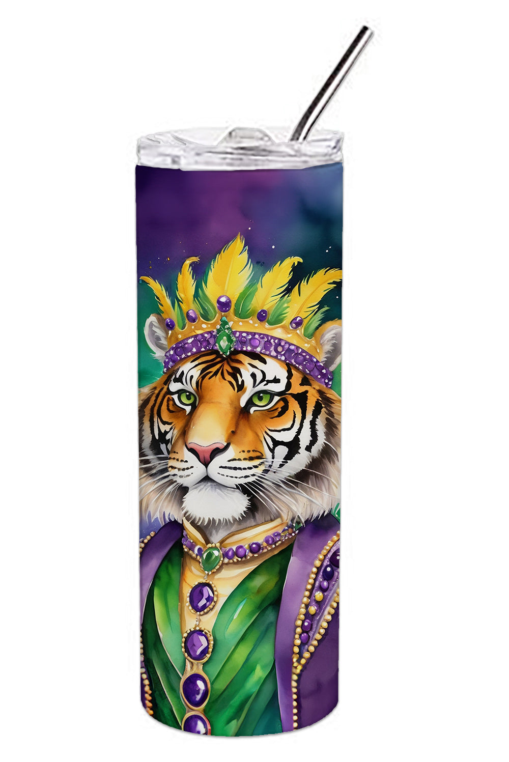 Tiger the King of Mardi Gras Stainless Steel Skinny Tumbler