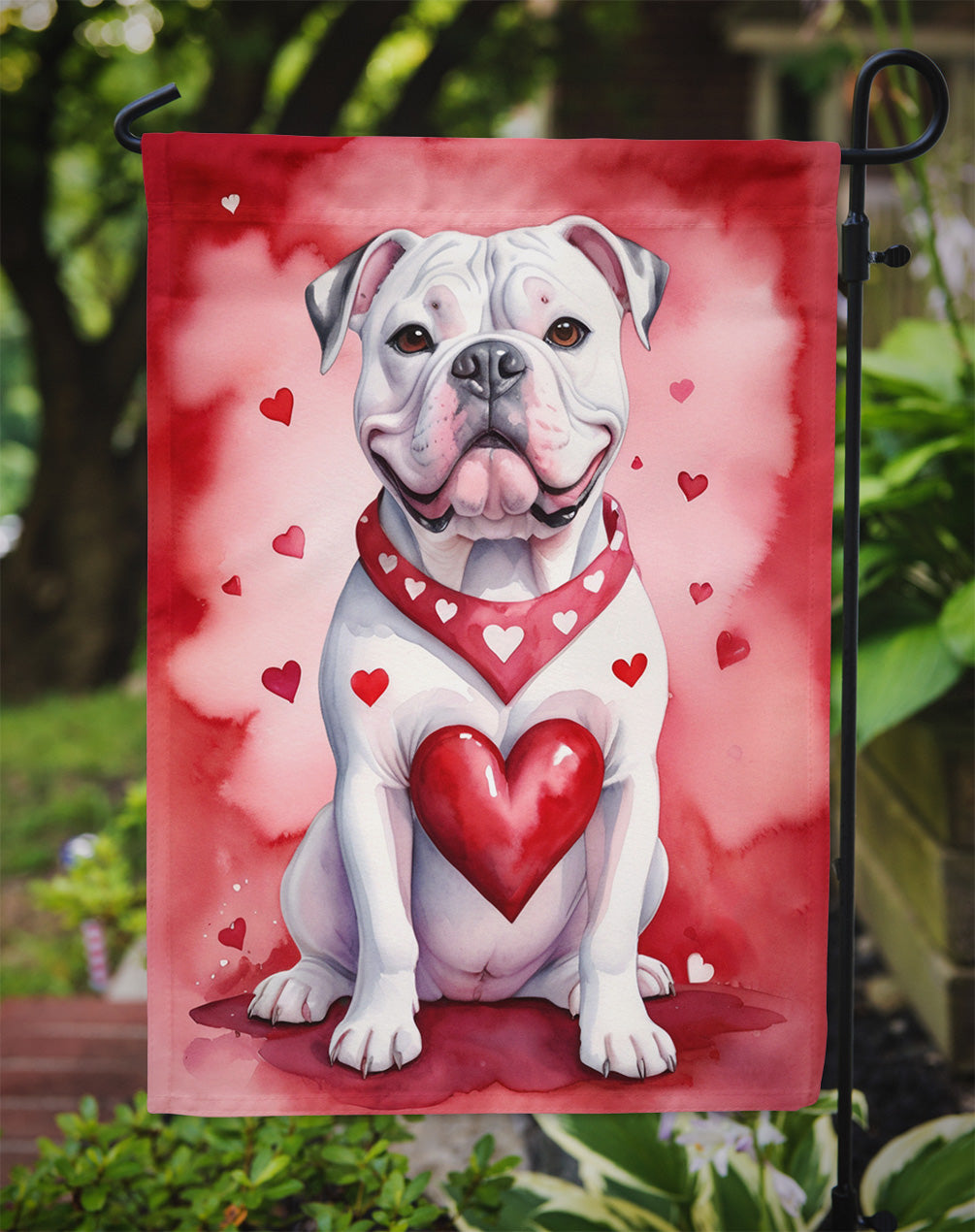 American Bulldog My Valentine Garden Flag