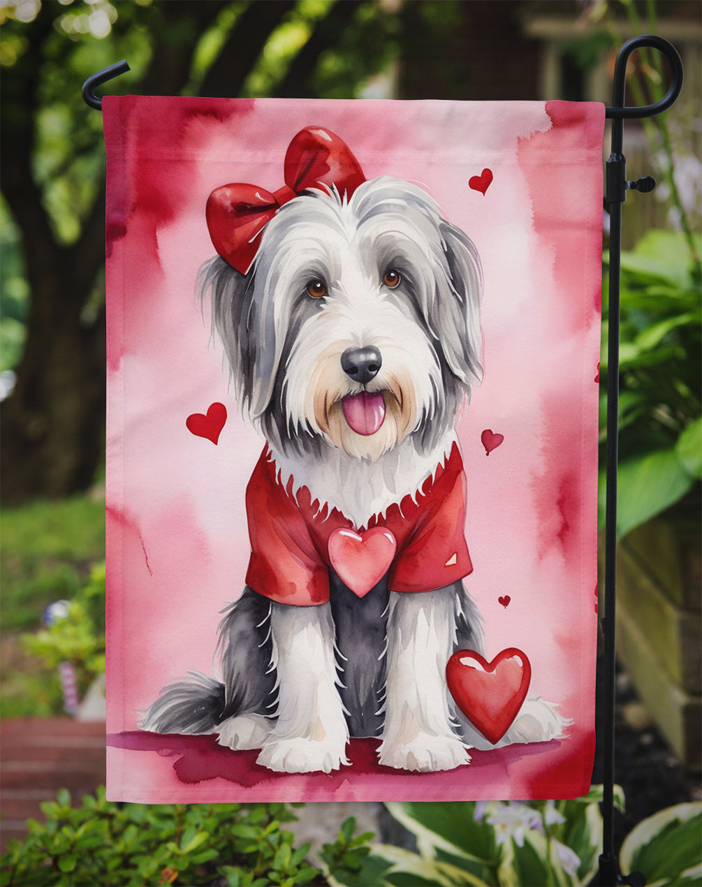 Bearded Collie My Valentine Garden Flag