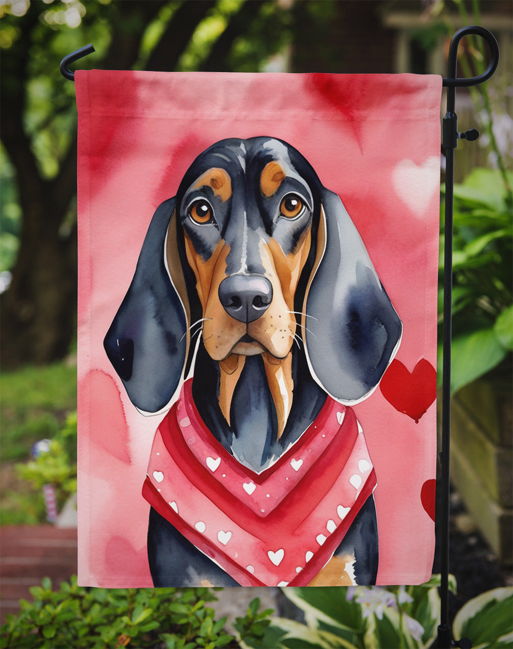 Black and Tan Coonhound My Valentine Garden Flag