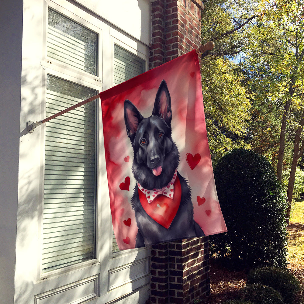 Black German Shepherd My Valentine House Flag