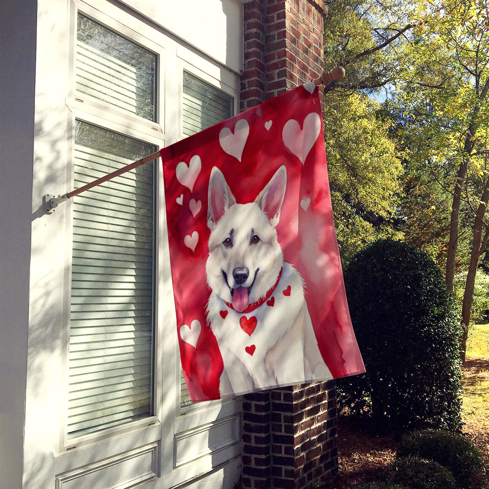 Buy this White German Shepherd My Valentine House Flag