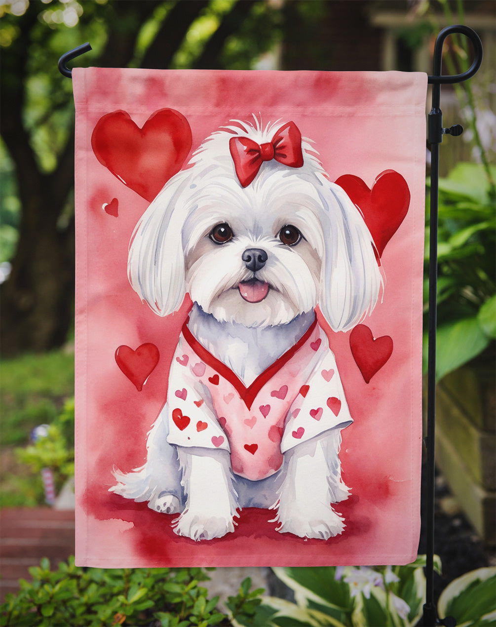 Maltese My Valentine Garden Flag