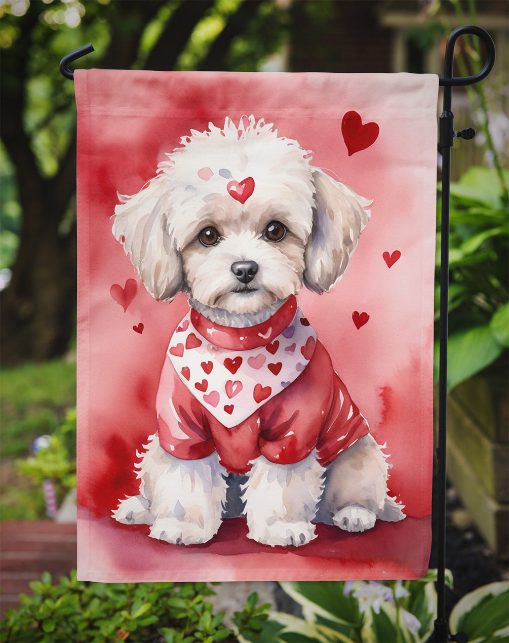 Maltipoo My Valentine Garden Flag