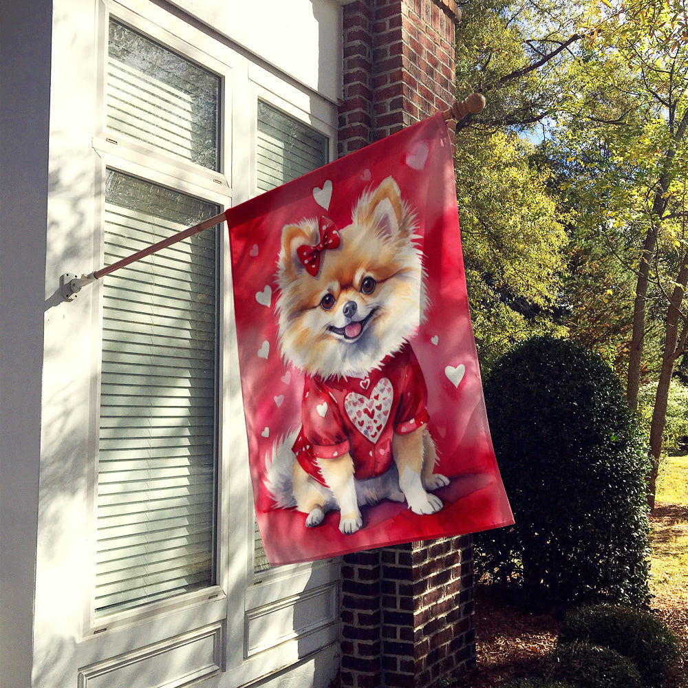 Pomeranian My Valentine House Flag