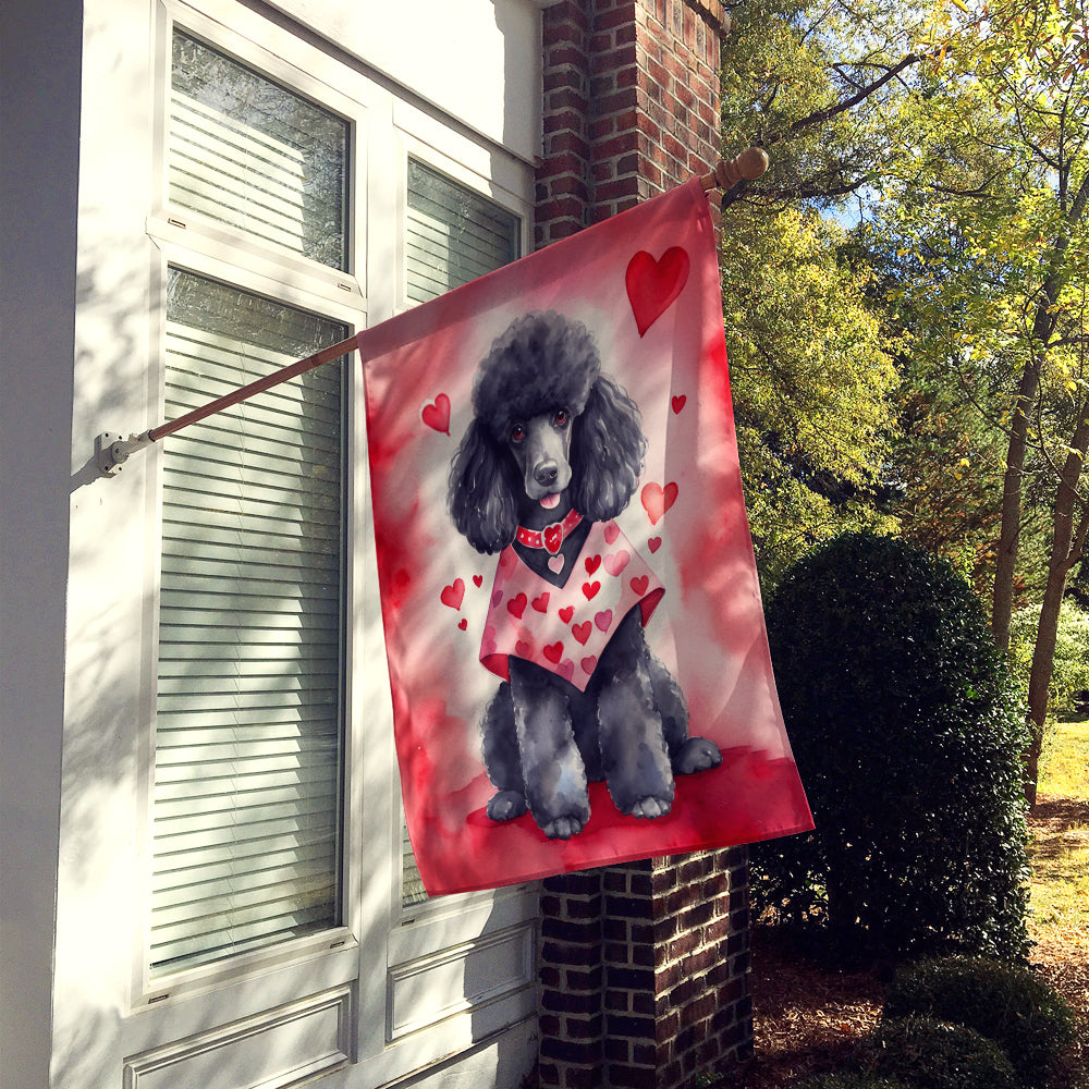 Black Poodle My Valentine House Flag