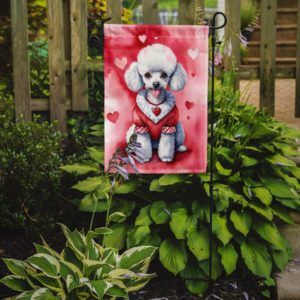 White Poodle My Valentine Garden Flag