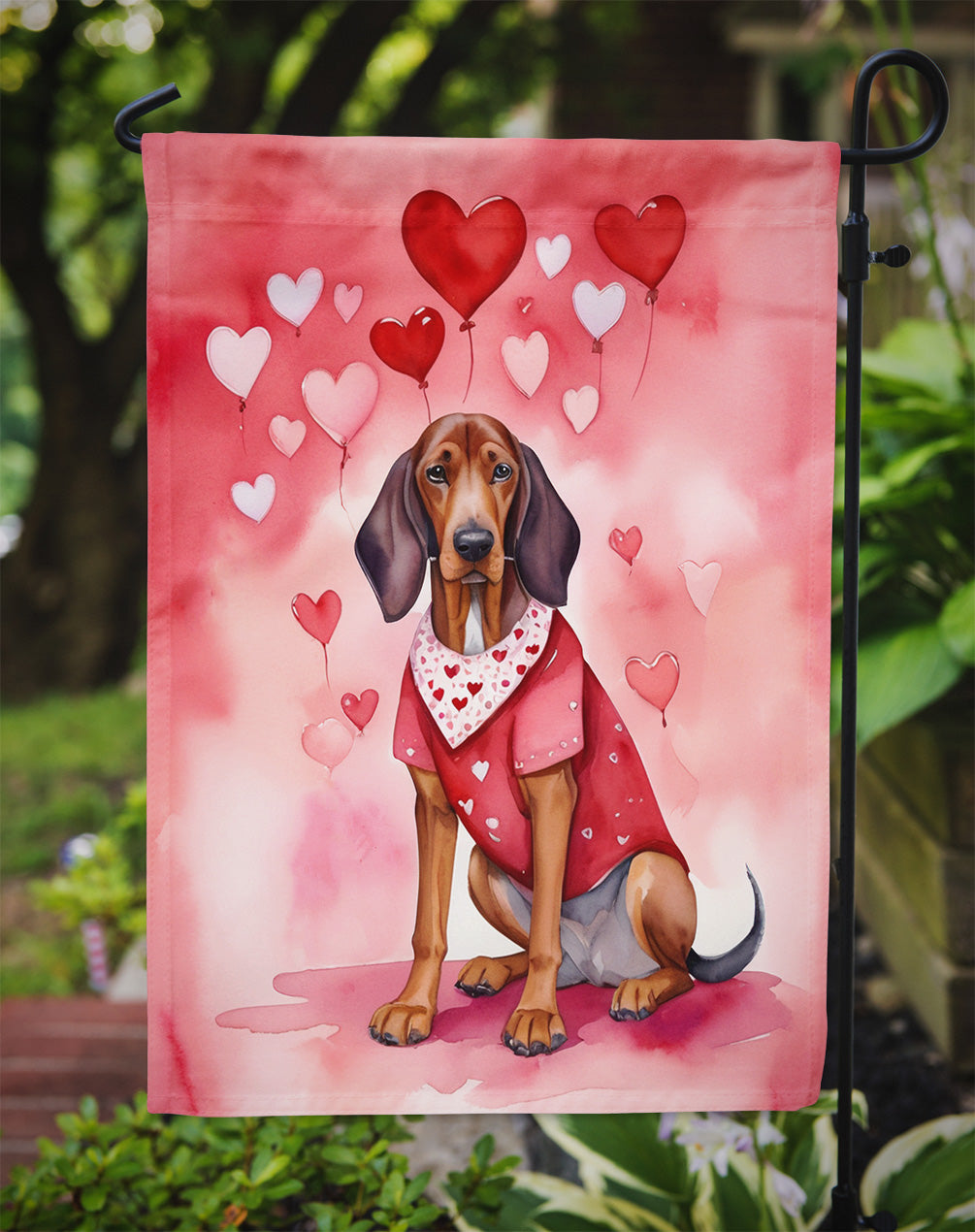 Redbone Coonhound My Valentine Garden Flag