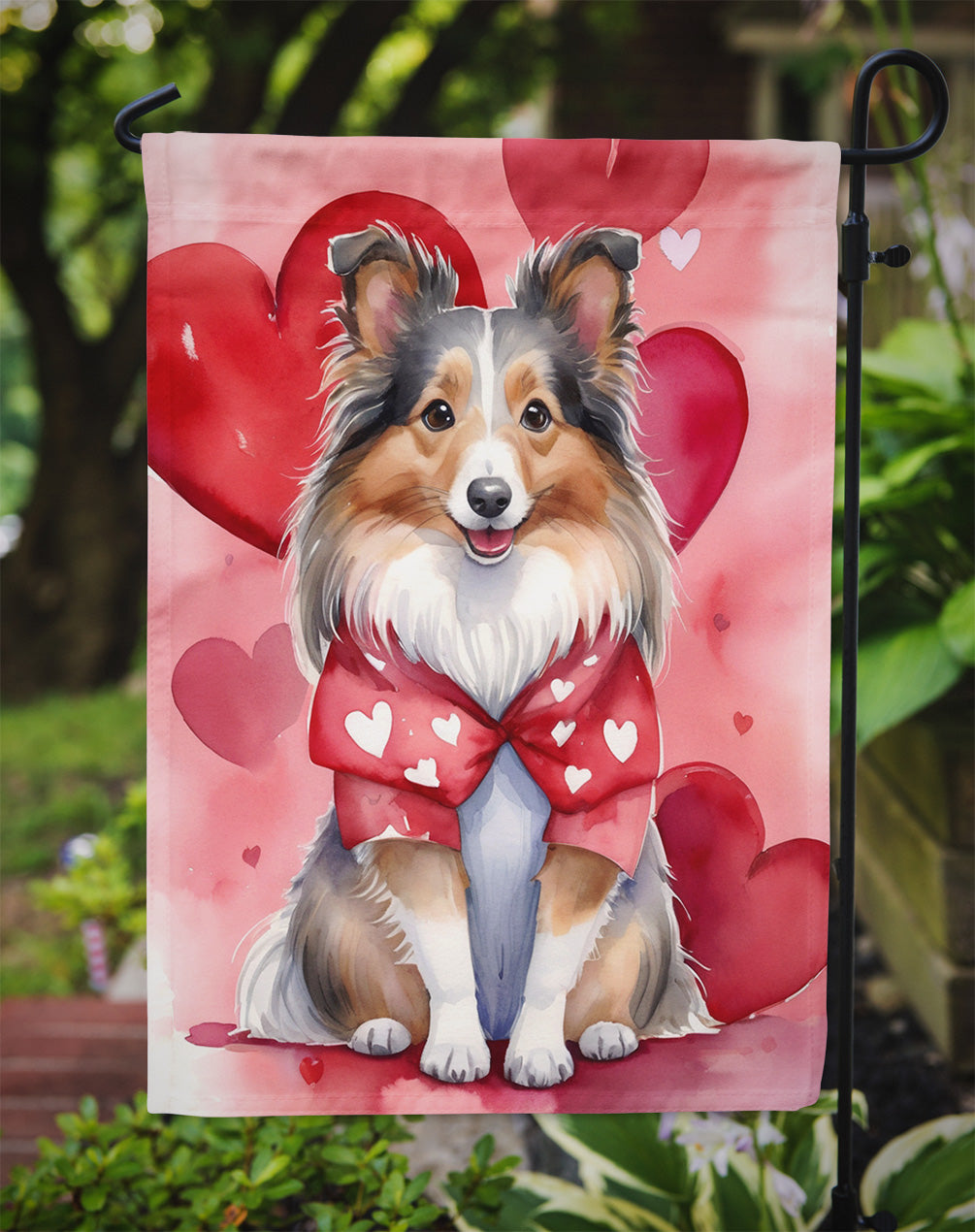 Sheltie My Valentine Garden Flag