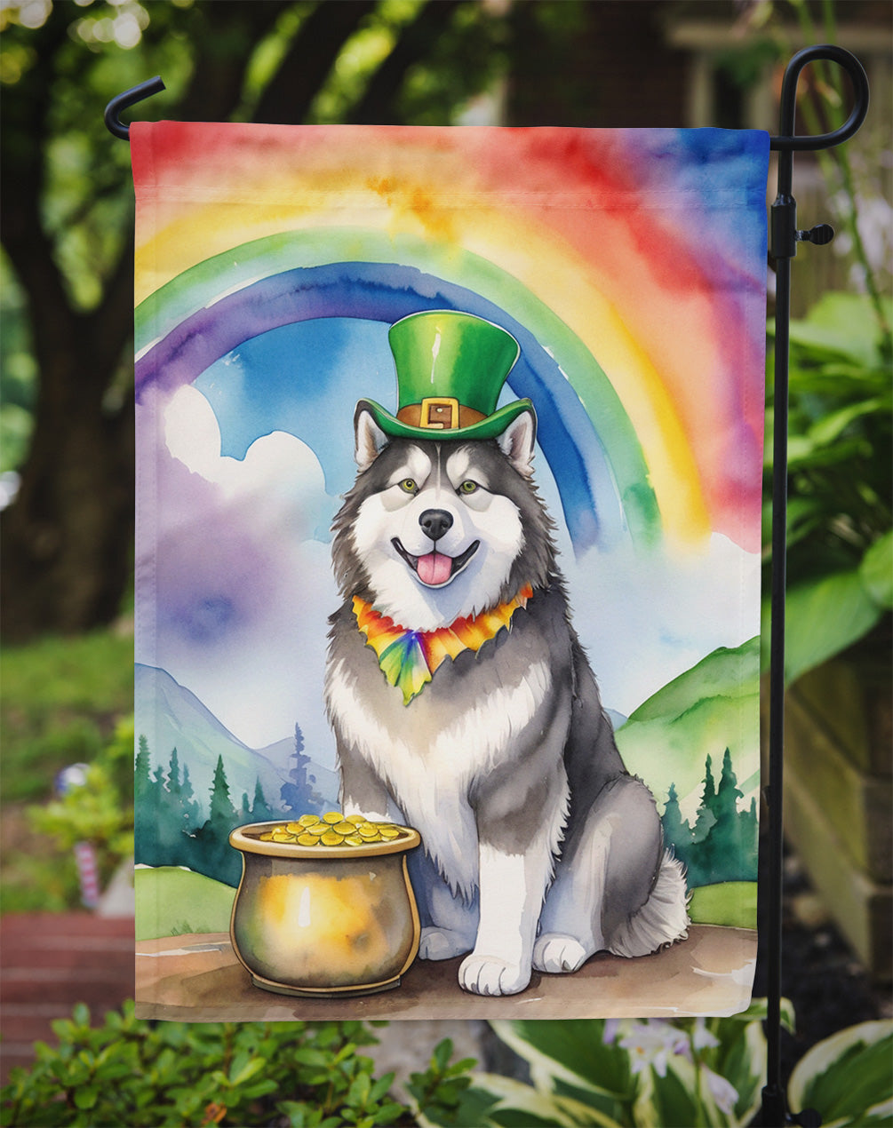 Alaskan Malamute St Patrick's Day Garden Flag