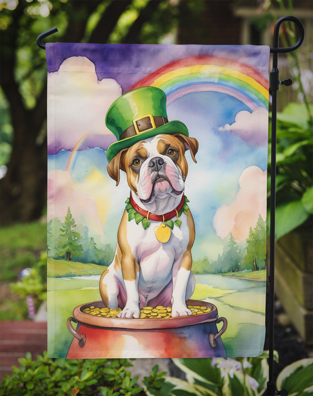 American Bulldog St Patrick's Day Garden Flag