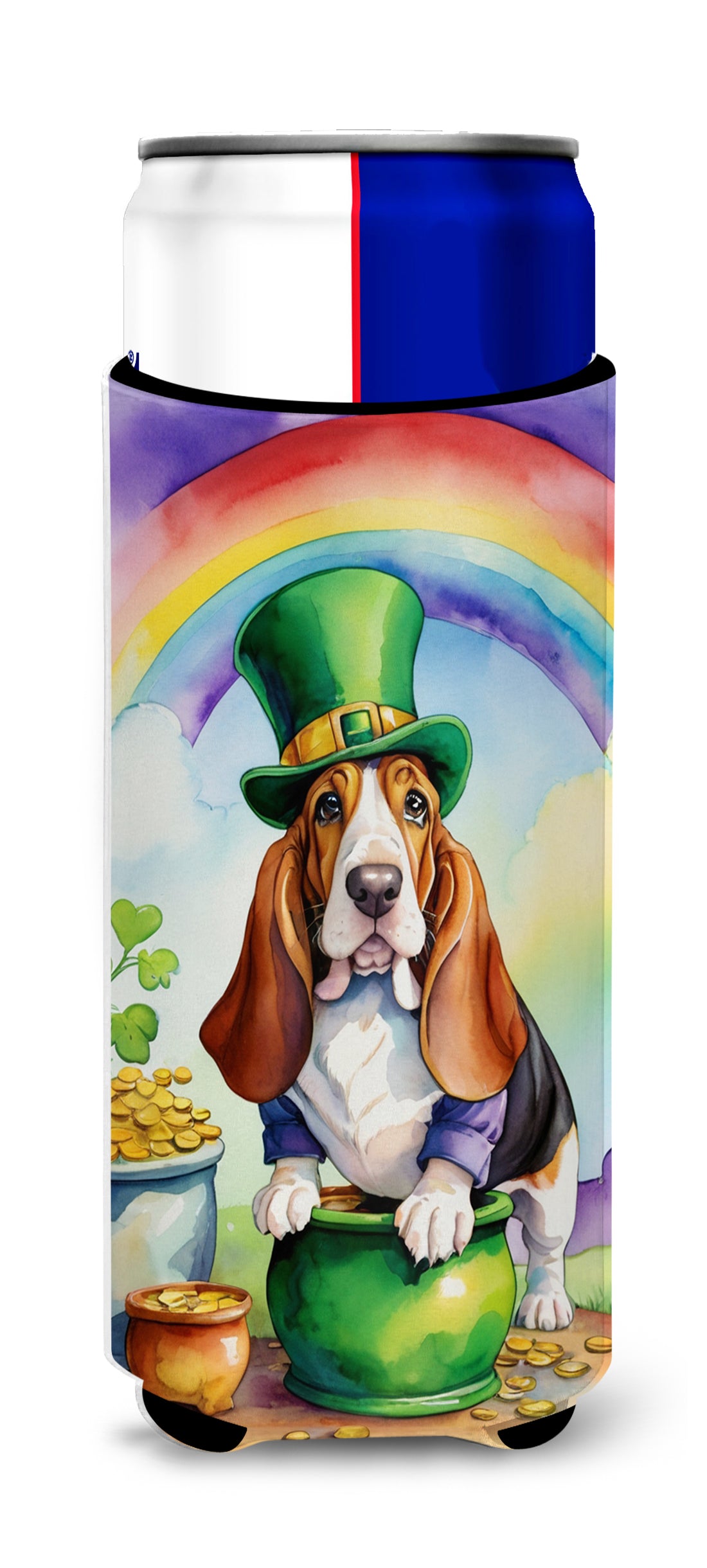 Buy this Basset Hound St Patrick's Day Hugger for Ultra Slim Cans