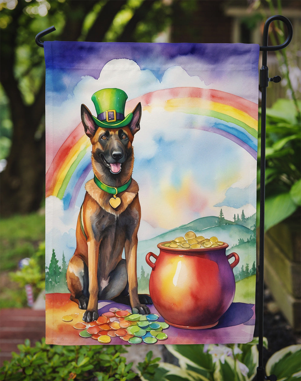 Belgian Malinois St Patrick's Day Garden Flag