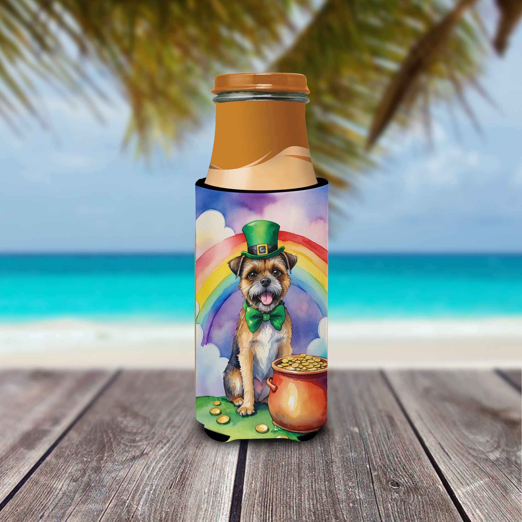 Border Terrier St Patrick's Day Hugger for Ultra Slim Cans