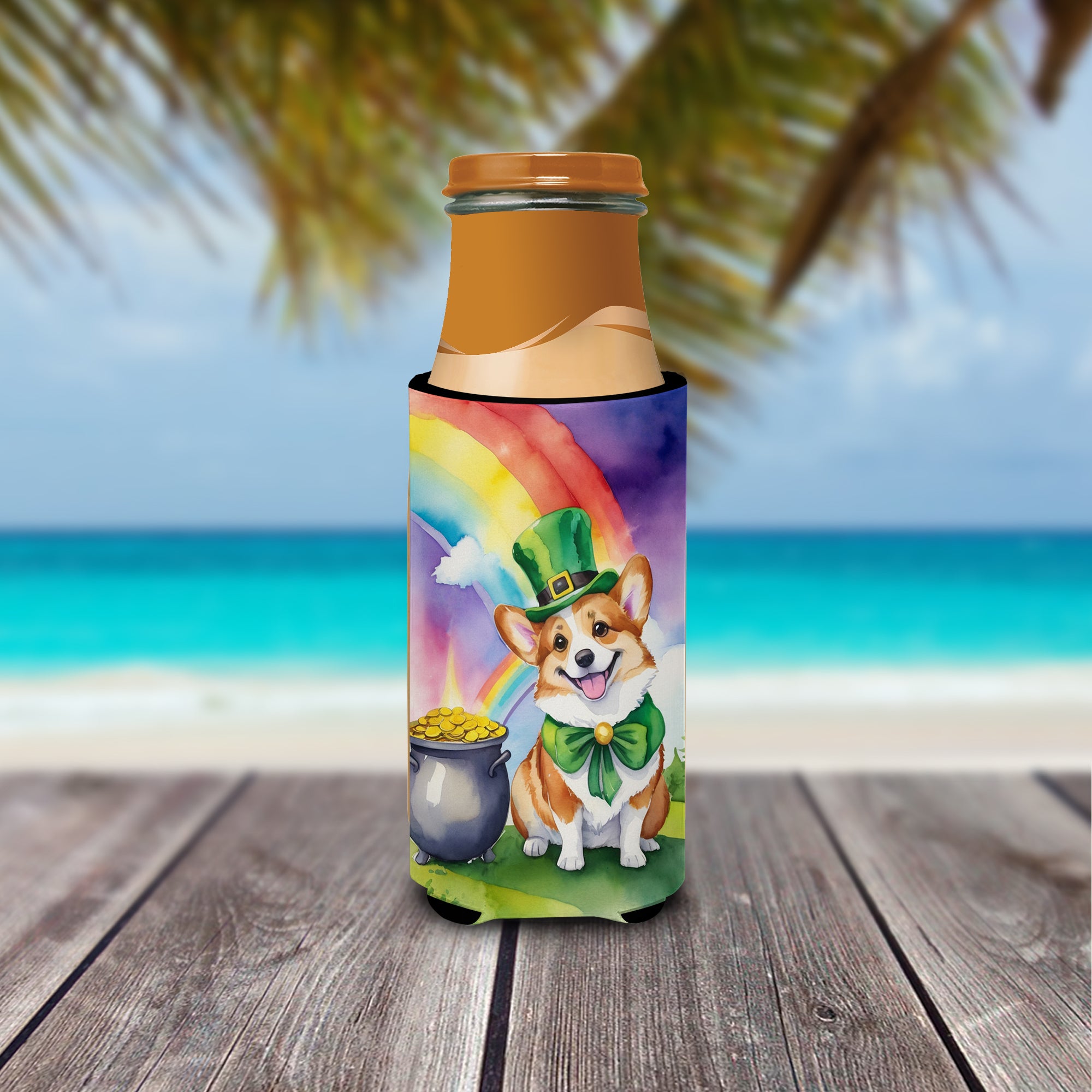 Corgi St Patrick's Day Hugger for Ultra Slim Cans