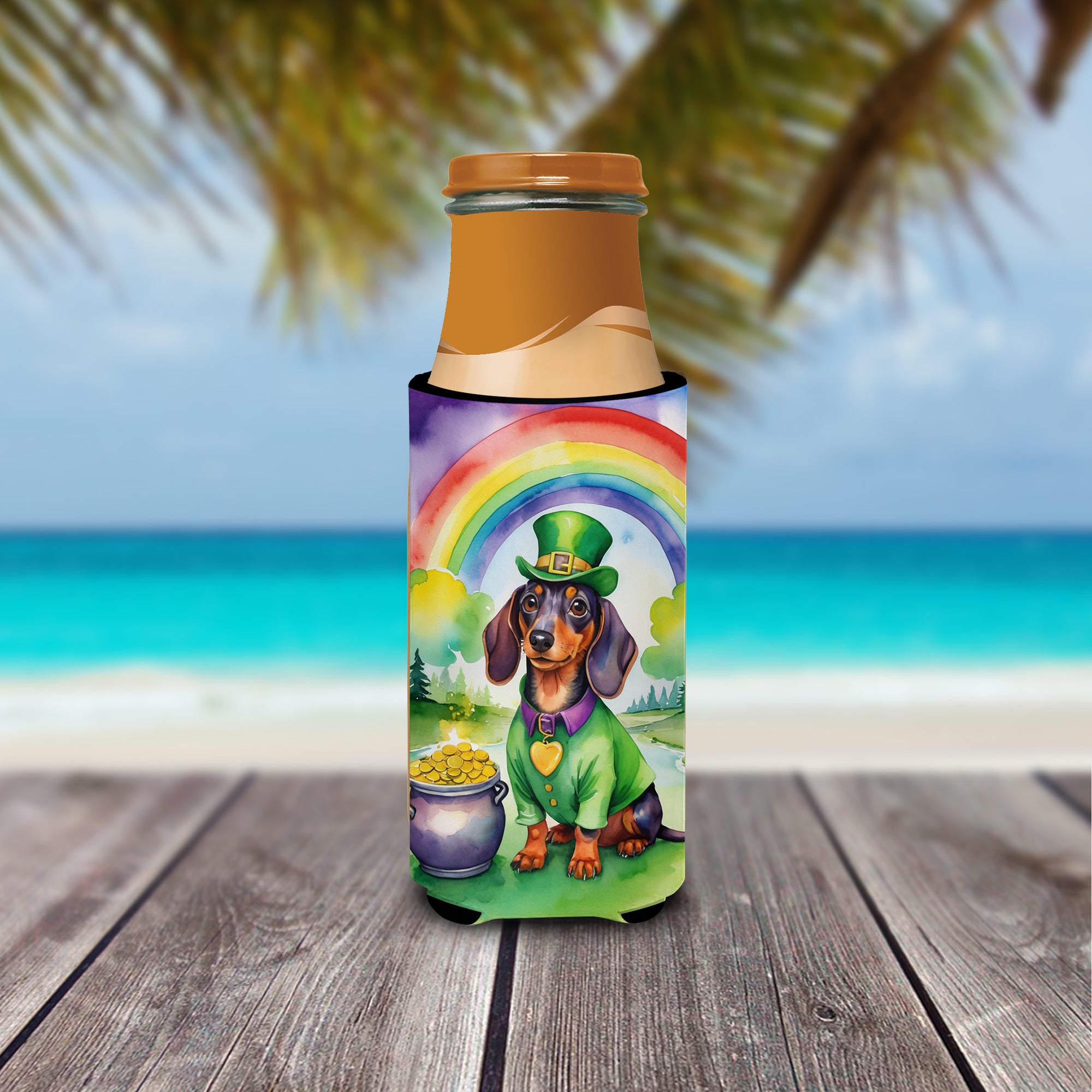 Dachshund St Patrick's Day Hugger for Ultra Slim Cans