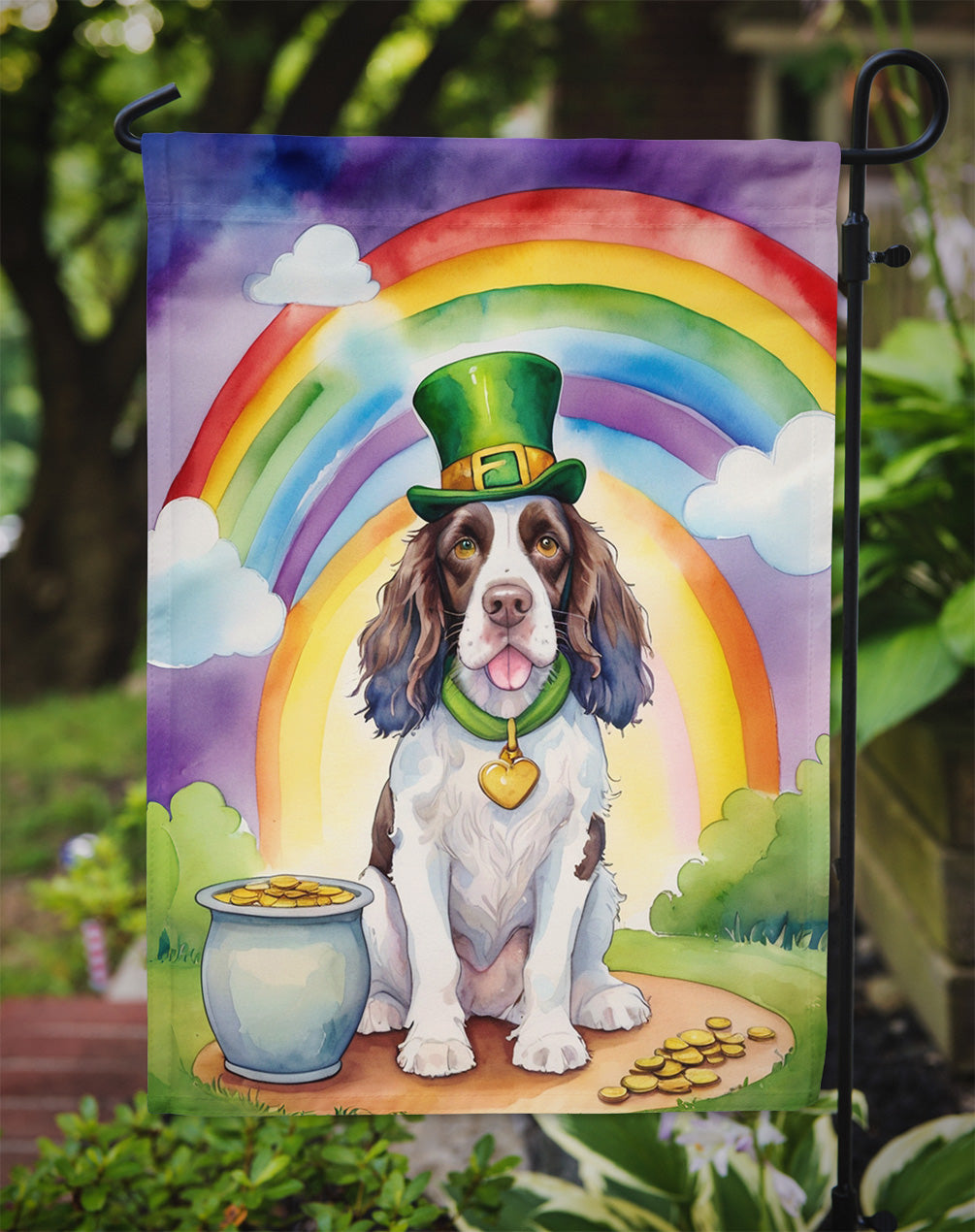 English Springer Spaniel St Patrick's Day Garden Flag