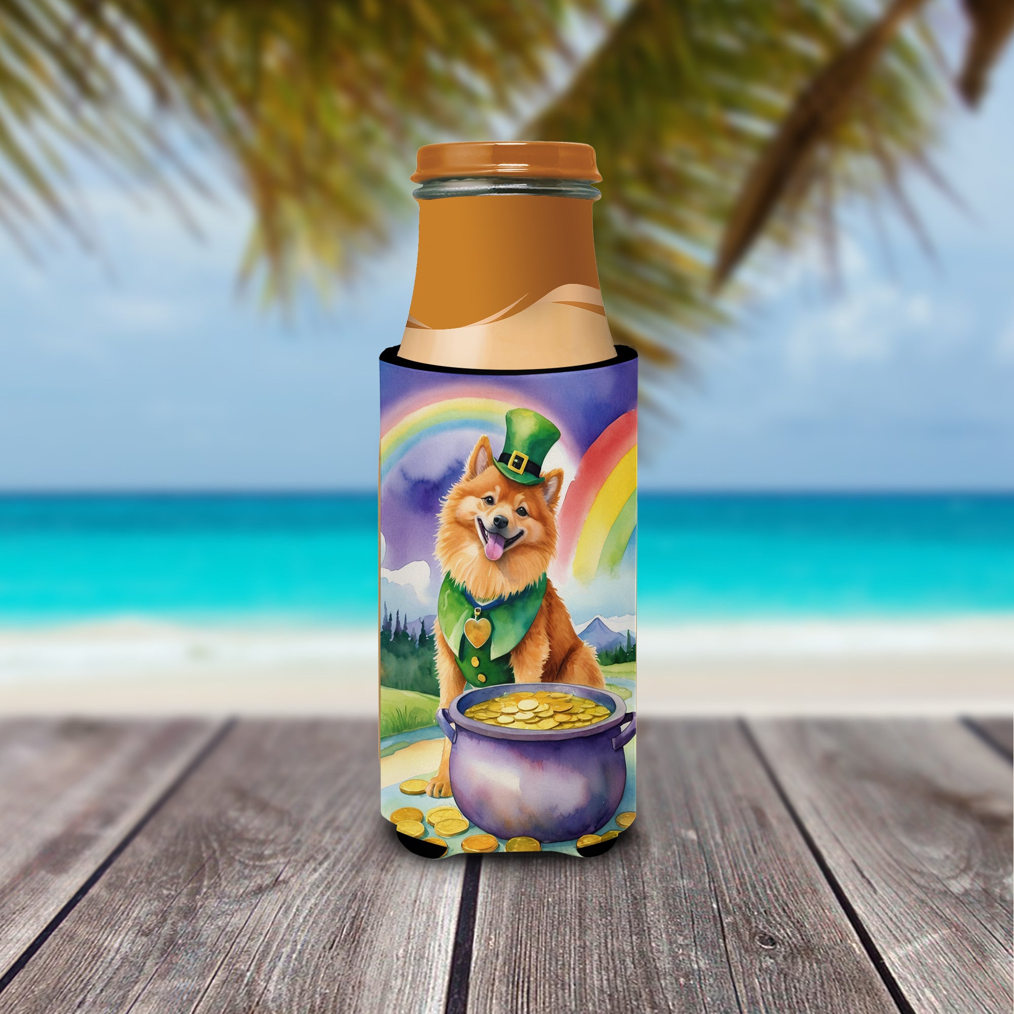 Finnish Spitz St Patrick's Day Hugger for Ultra Slim Cans