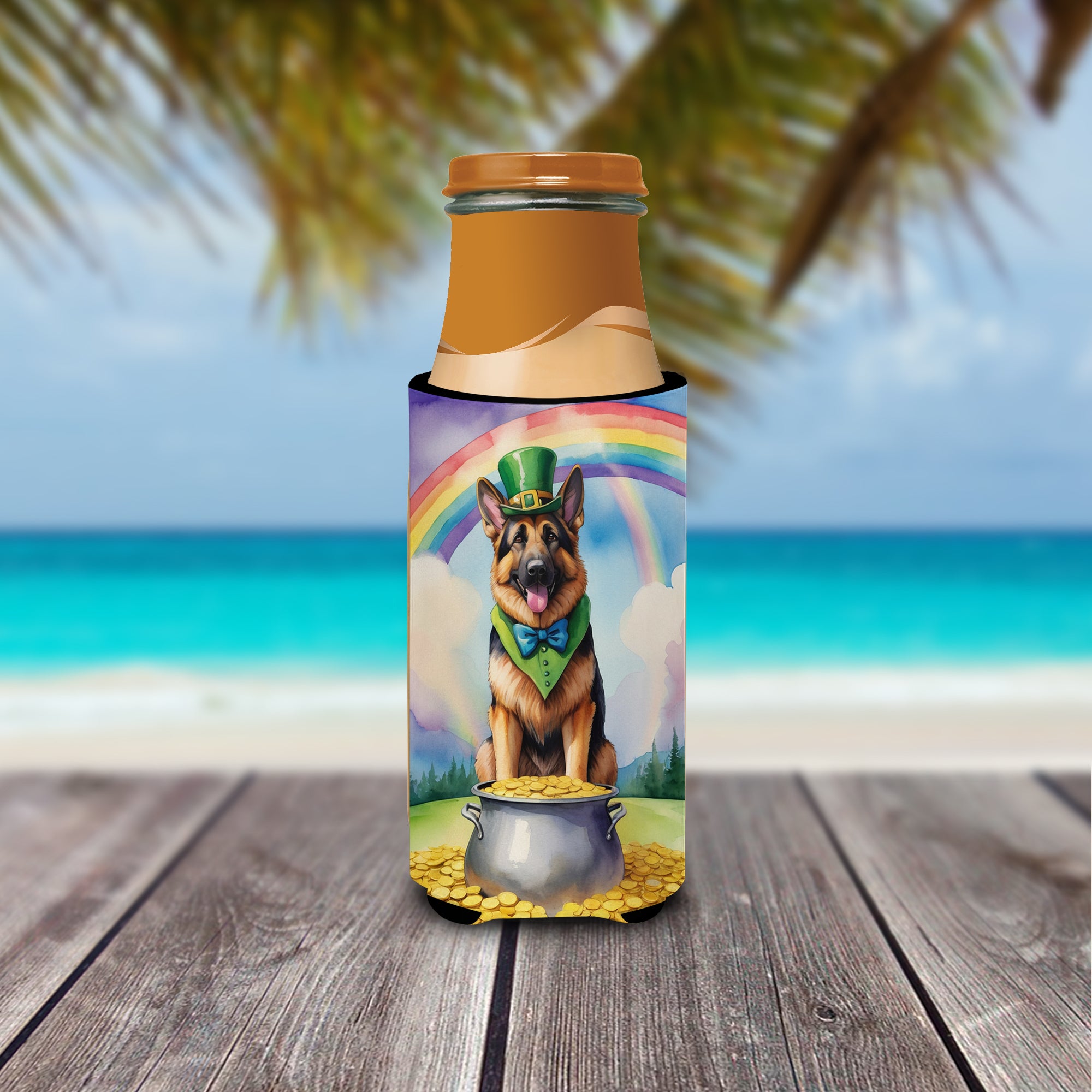 German Shepherd St Patrick's Day Hugger for Ultra Slim Cans