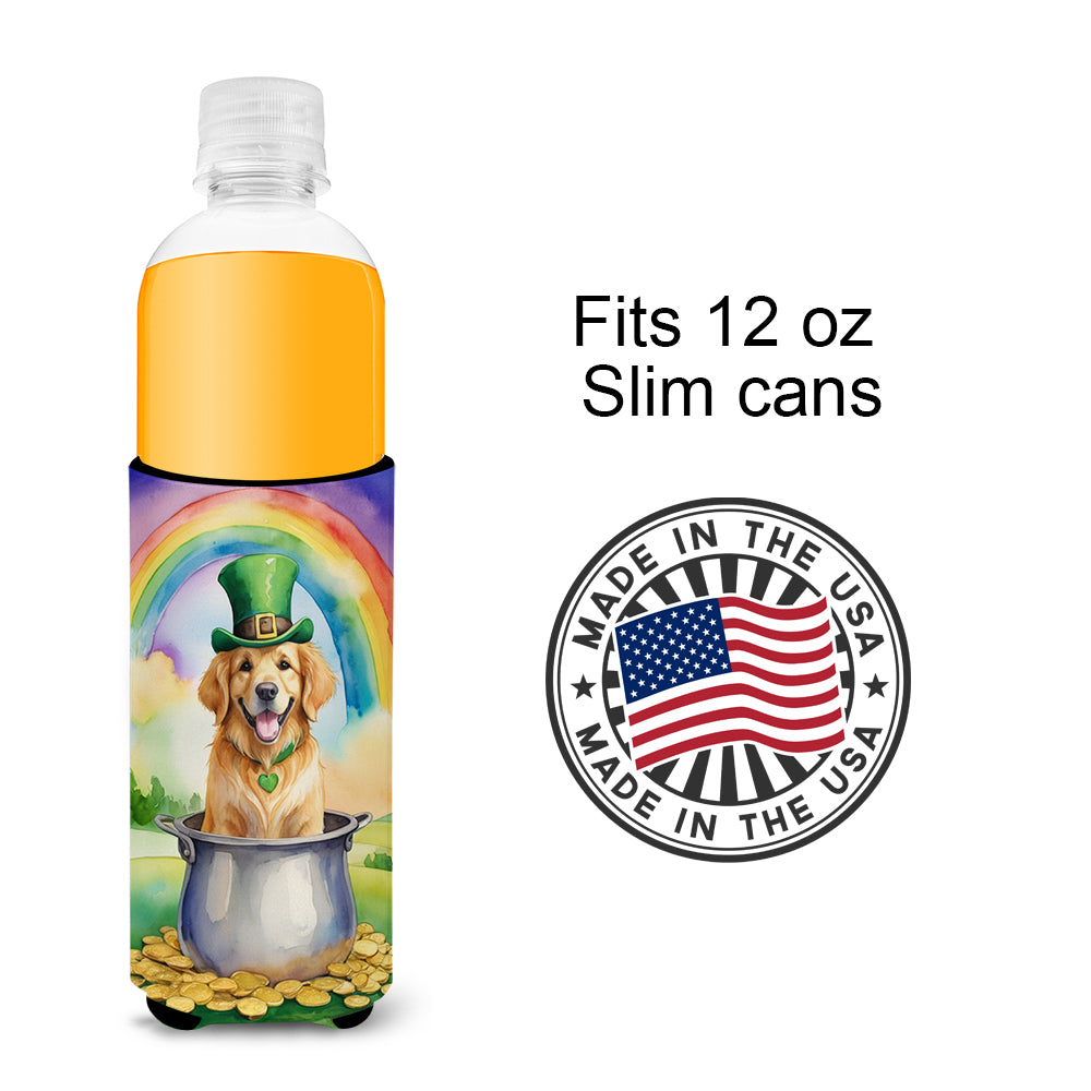 Golden Retriever St Patrick's Day Hugger for Ultra Slim Cans