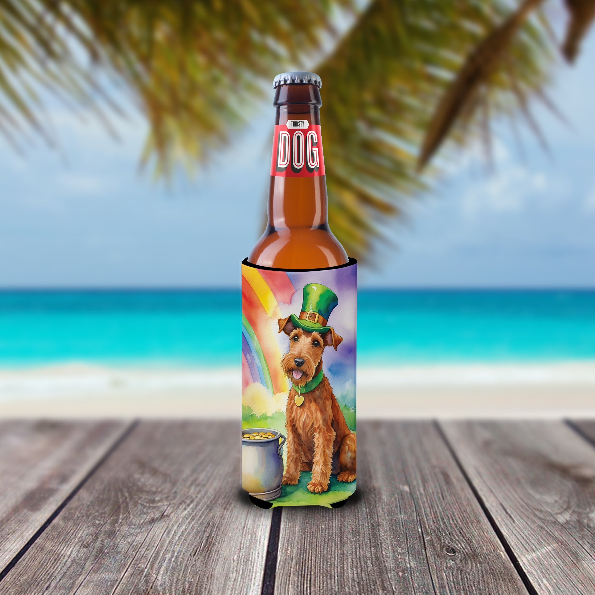 Irish Terrier St Patrick's Day Hugger for Ultra Slim Cans