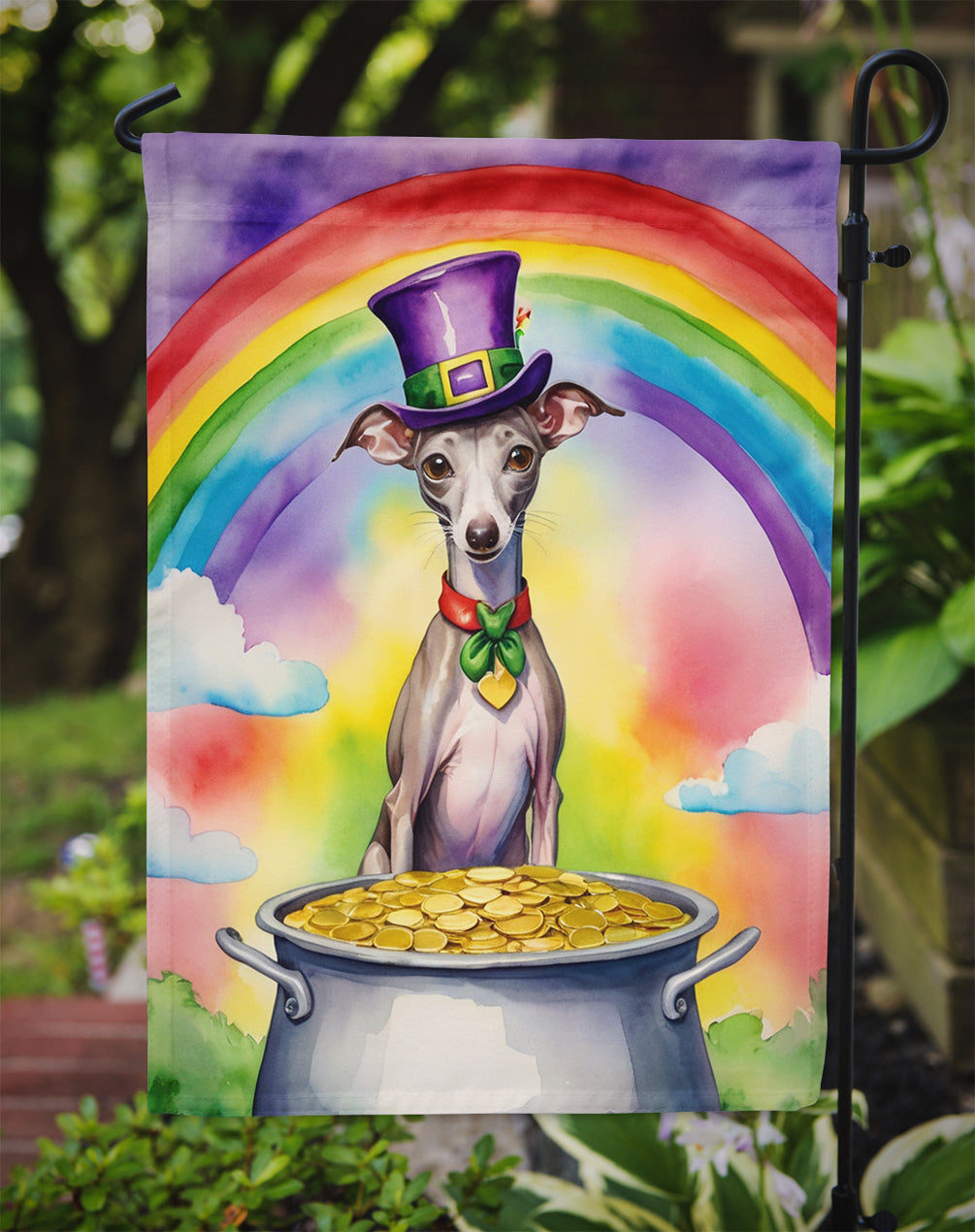 Italian Greyhound St Patrick's Day Garden Flag