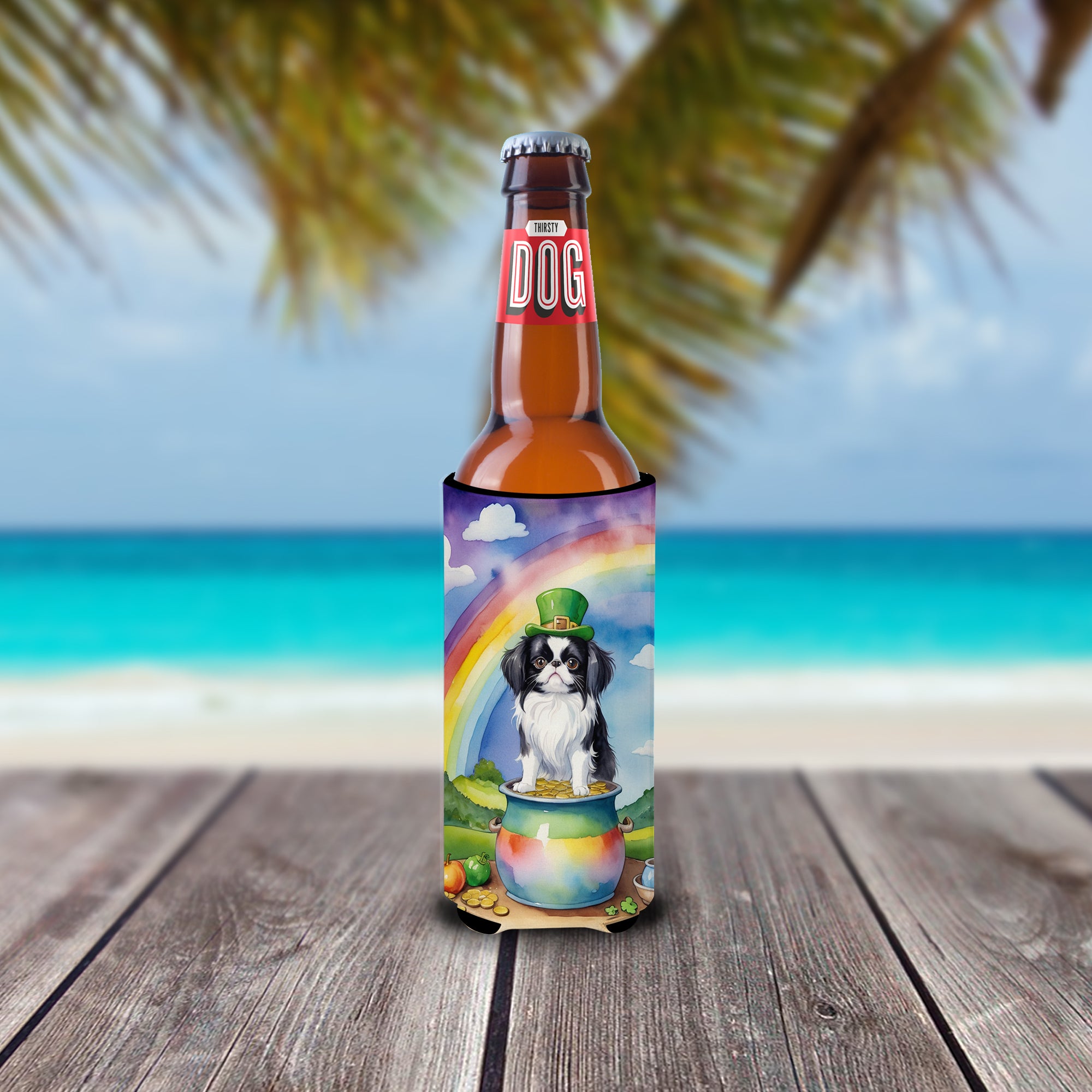 Japanese Chin St Patrick's Day Hugger for Ultra Slim Cans