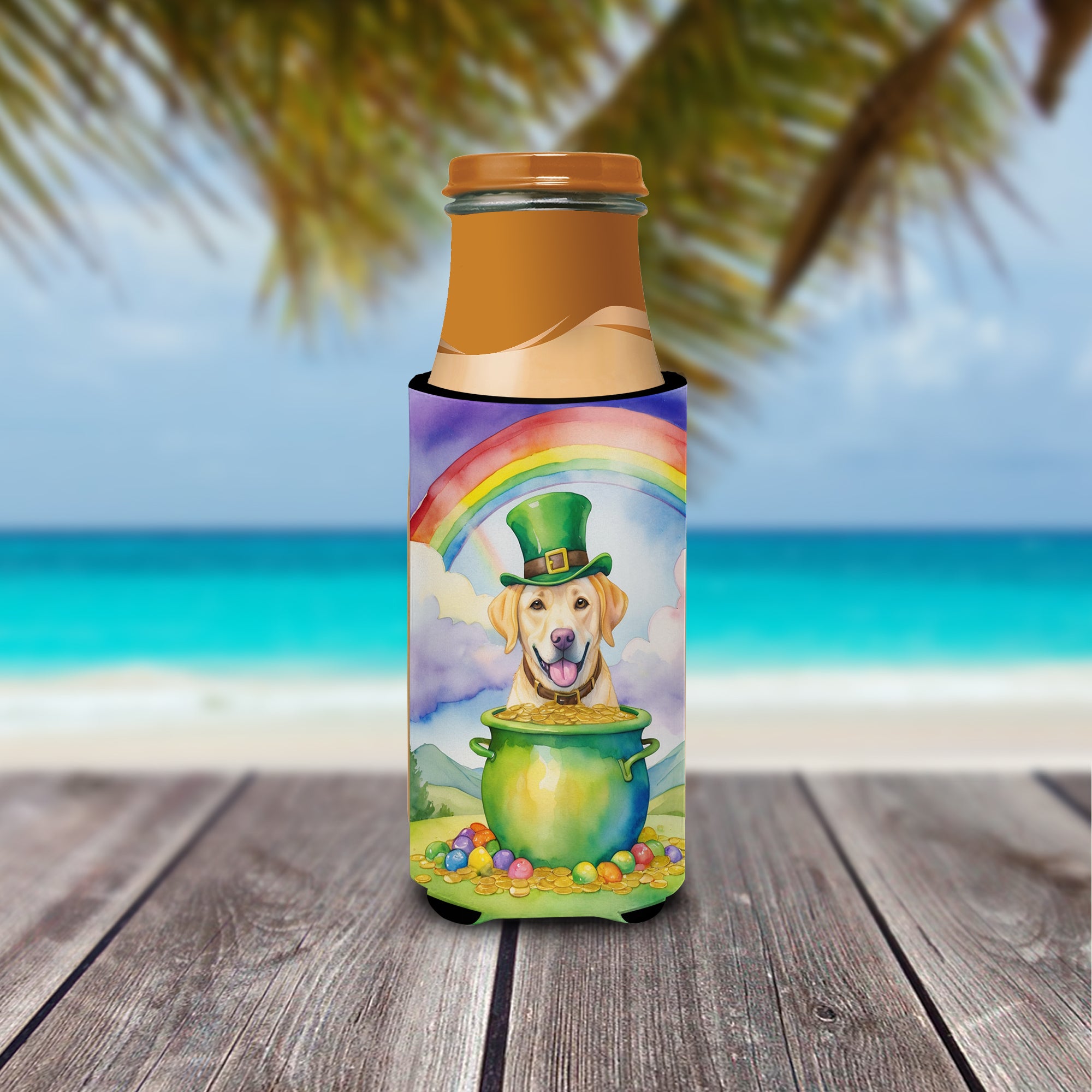 Labrador Retriever St Patrick's Day Hugger for Ultra Slim Cans