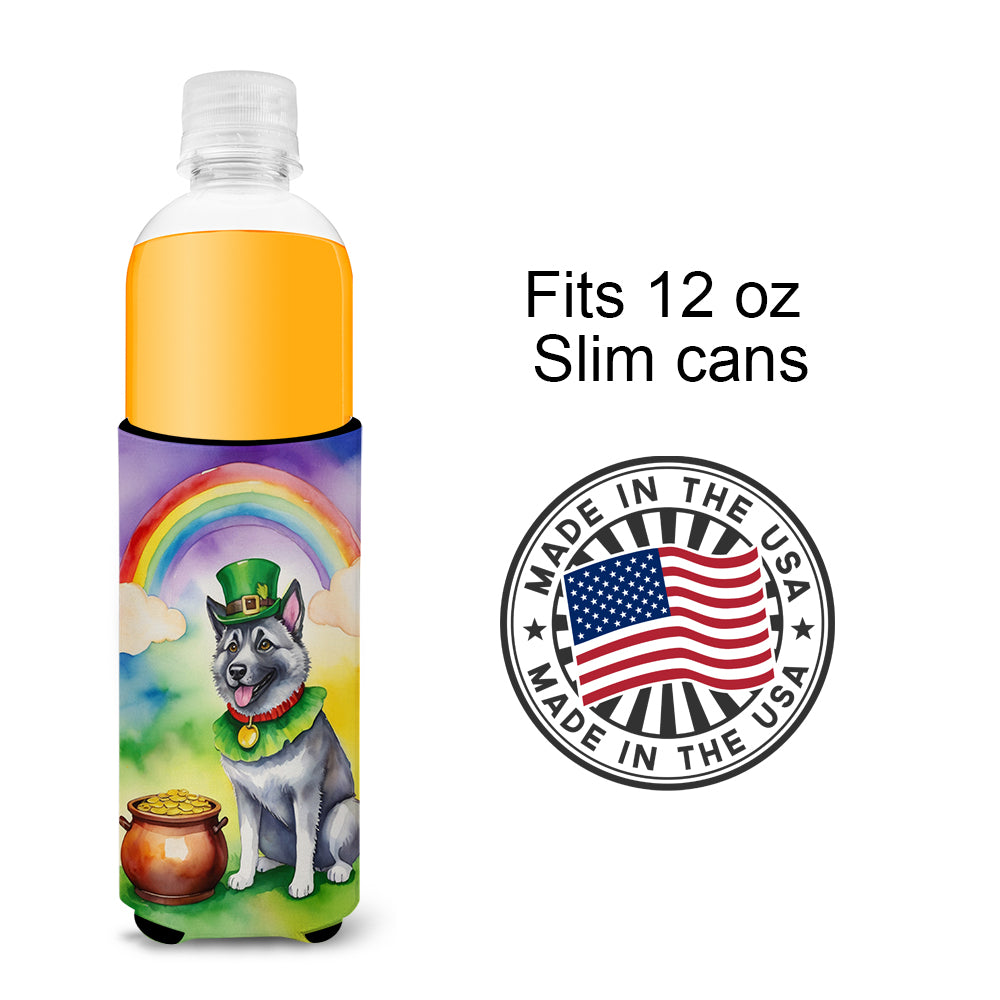 Norwegian Elkhound St Patrick's Day Hugger for Ultra Slim Cans