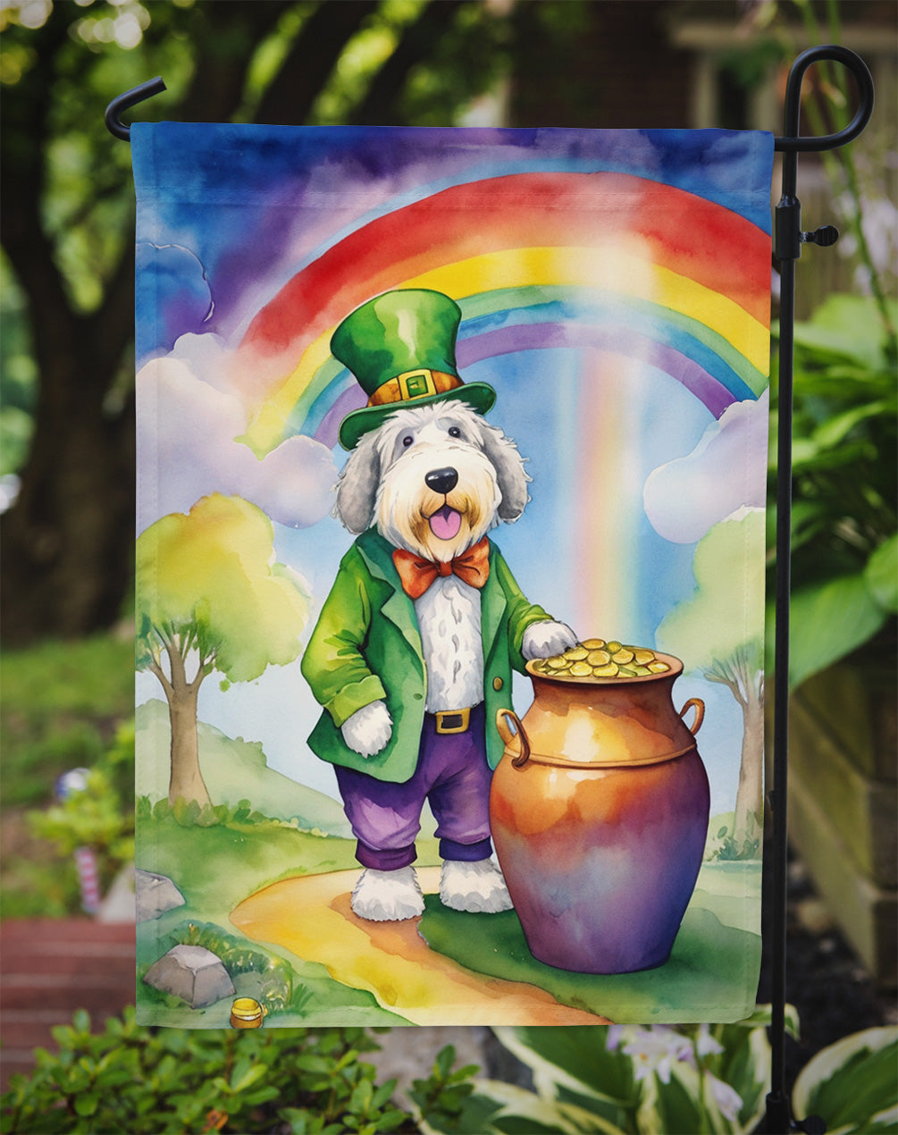 Old English Sheepdog St Patrick's Day Garden Flag