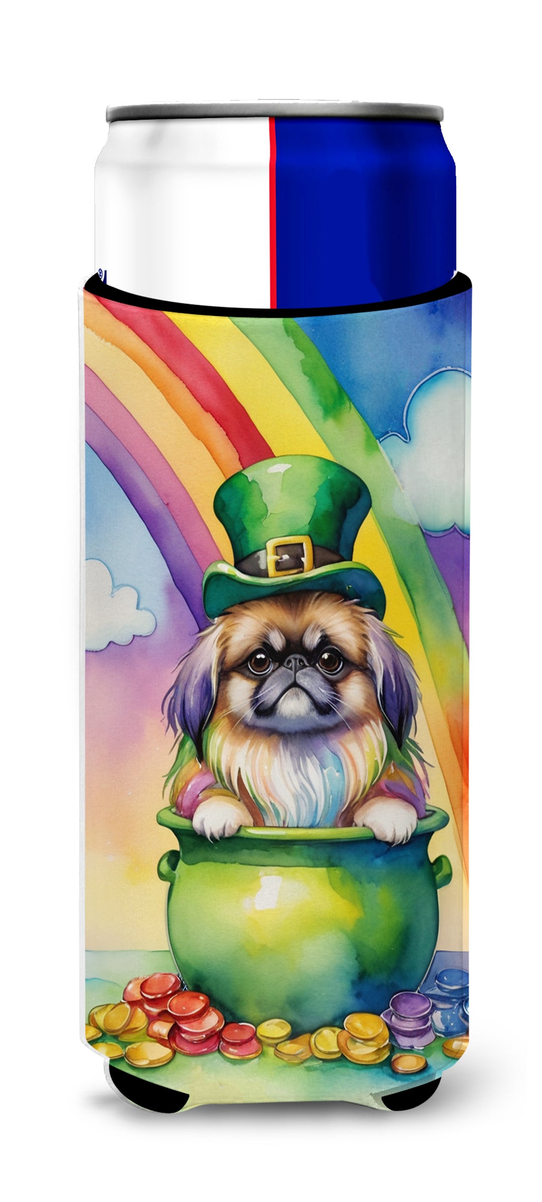 Buy this Pekingese St Patrick&#39;s Day Hugger for Ultra Slim Cans