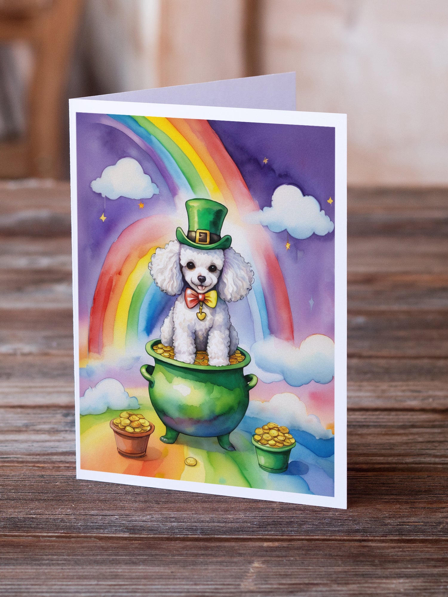 White Poodle St Patrick's Day Greeting Cards Pack of 8
