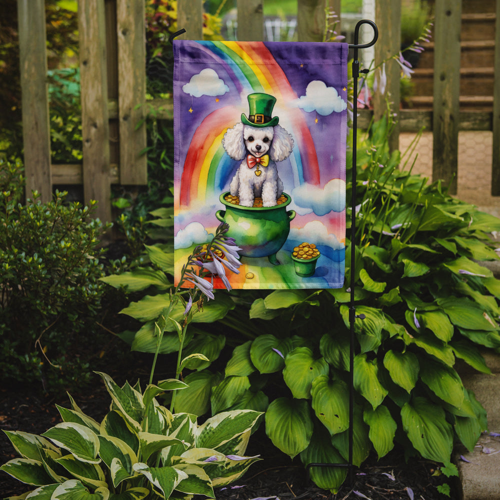 White Poodle St Patrick's Day Garden Flag