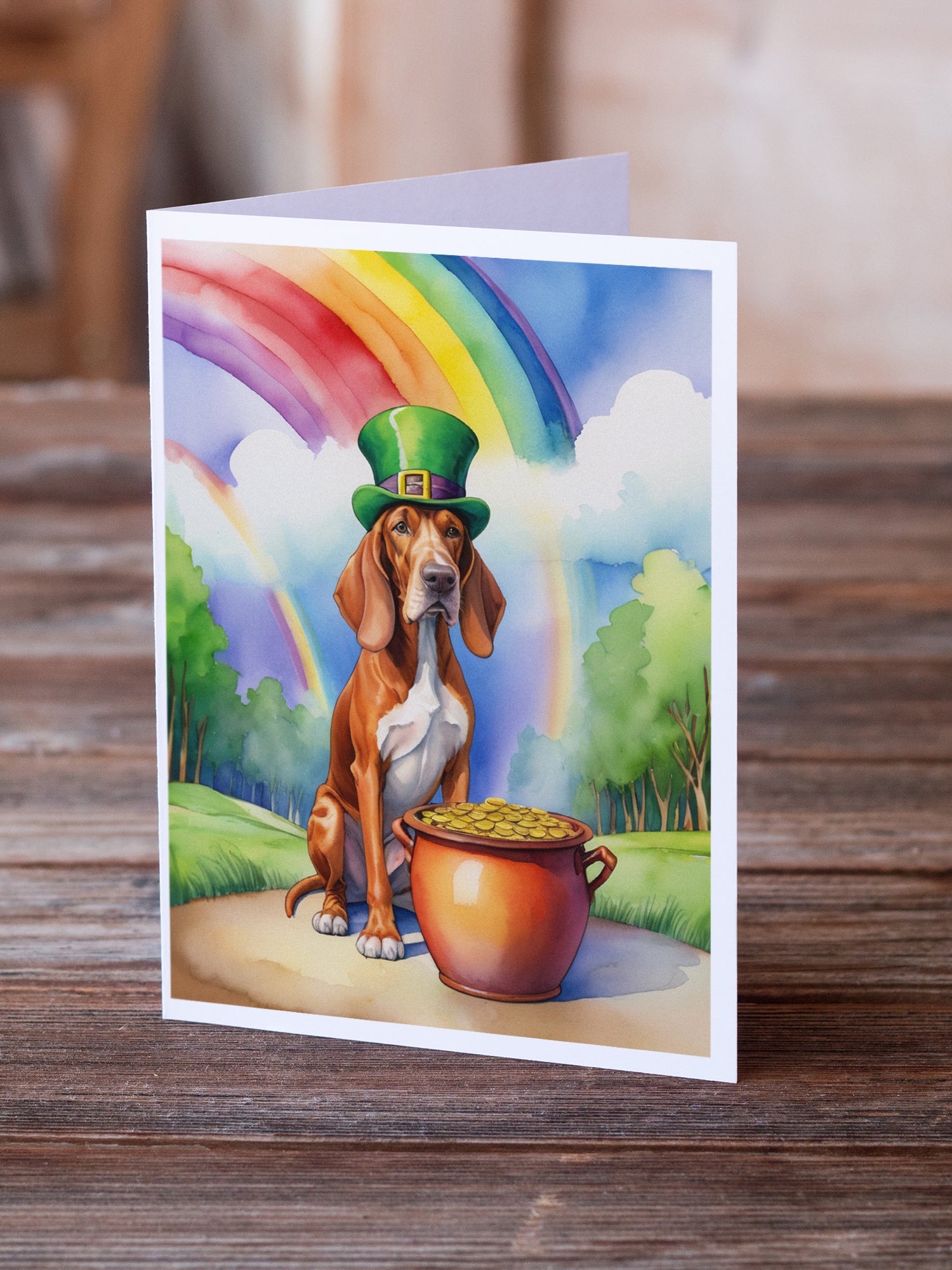 Buy this Red Redbone Coonhound St Patrick's Day Greeting Cards Pack of 8